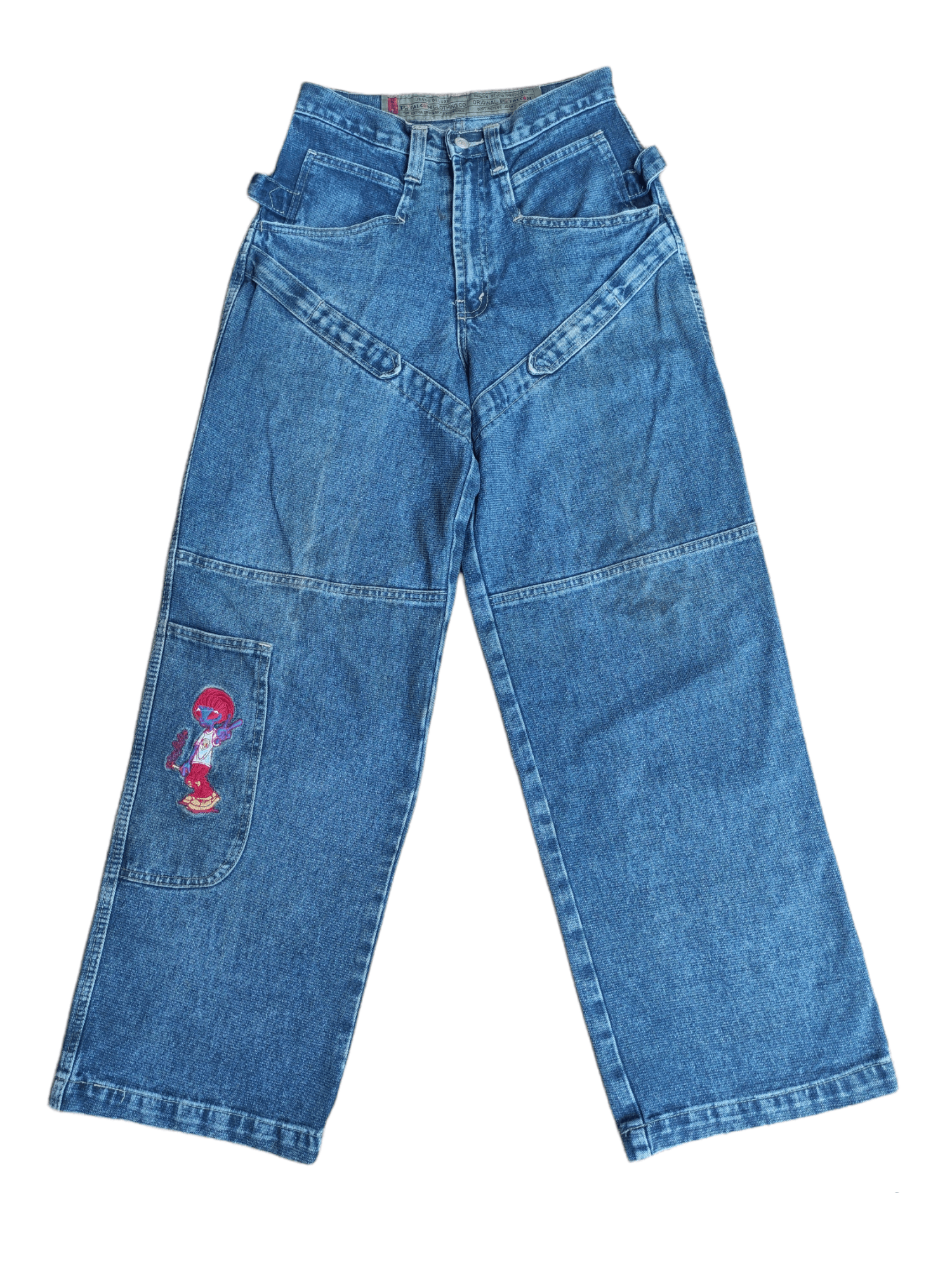 image of Skategang x Welcome Skateboards Fc Falcon Clothing Co. Denim Jeans Skaterboard in Blue (Size 28)