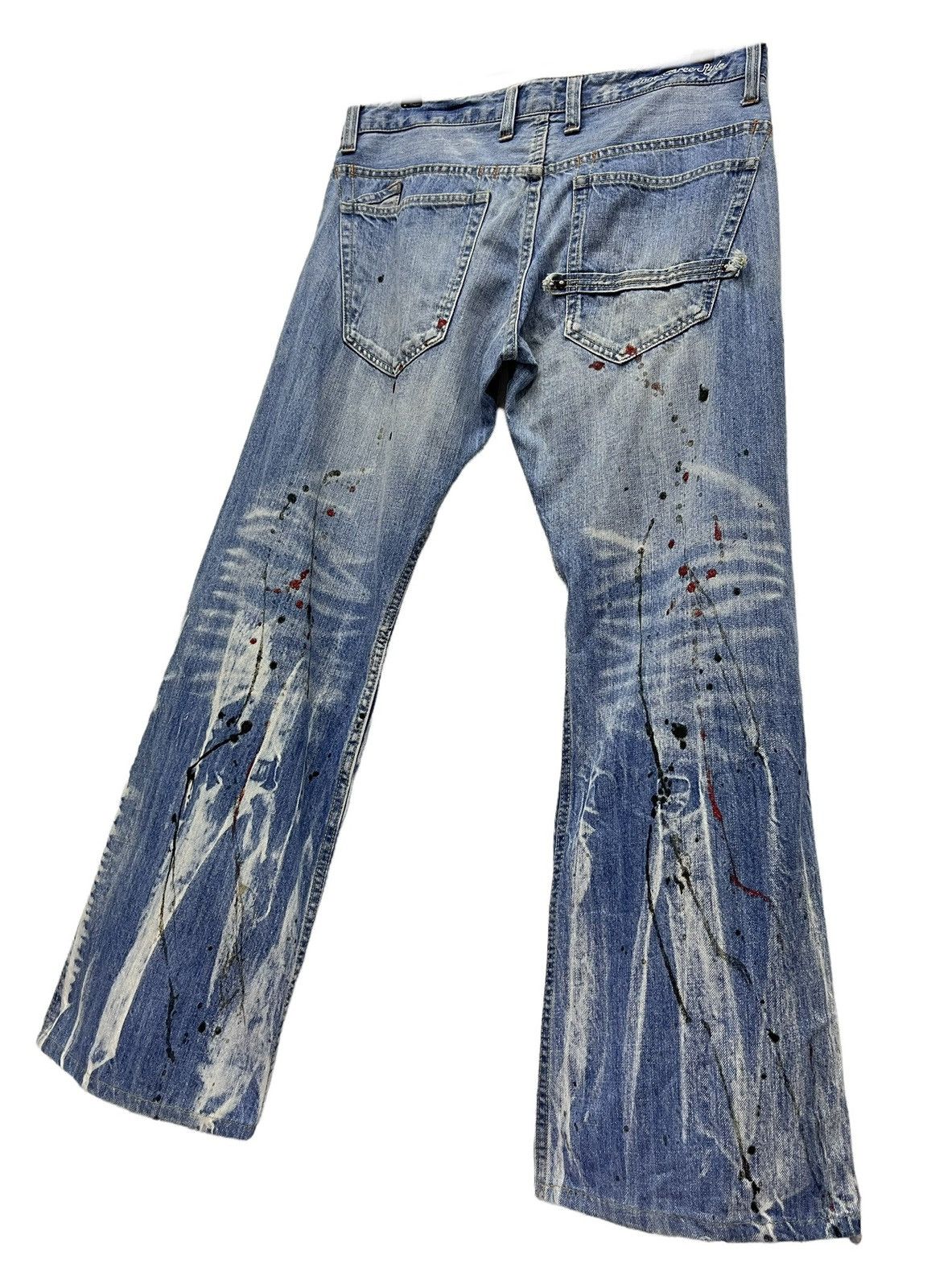 Japanese Brand FYE🔥ROOT 3 Punk Grunge Whiskers Splash Flare Denim Size US 32 / EU 48 - 11 Thumbnail