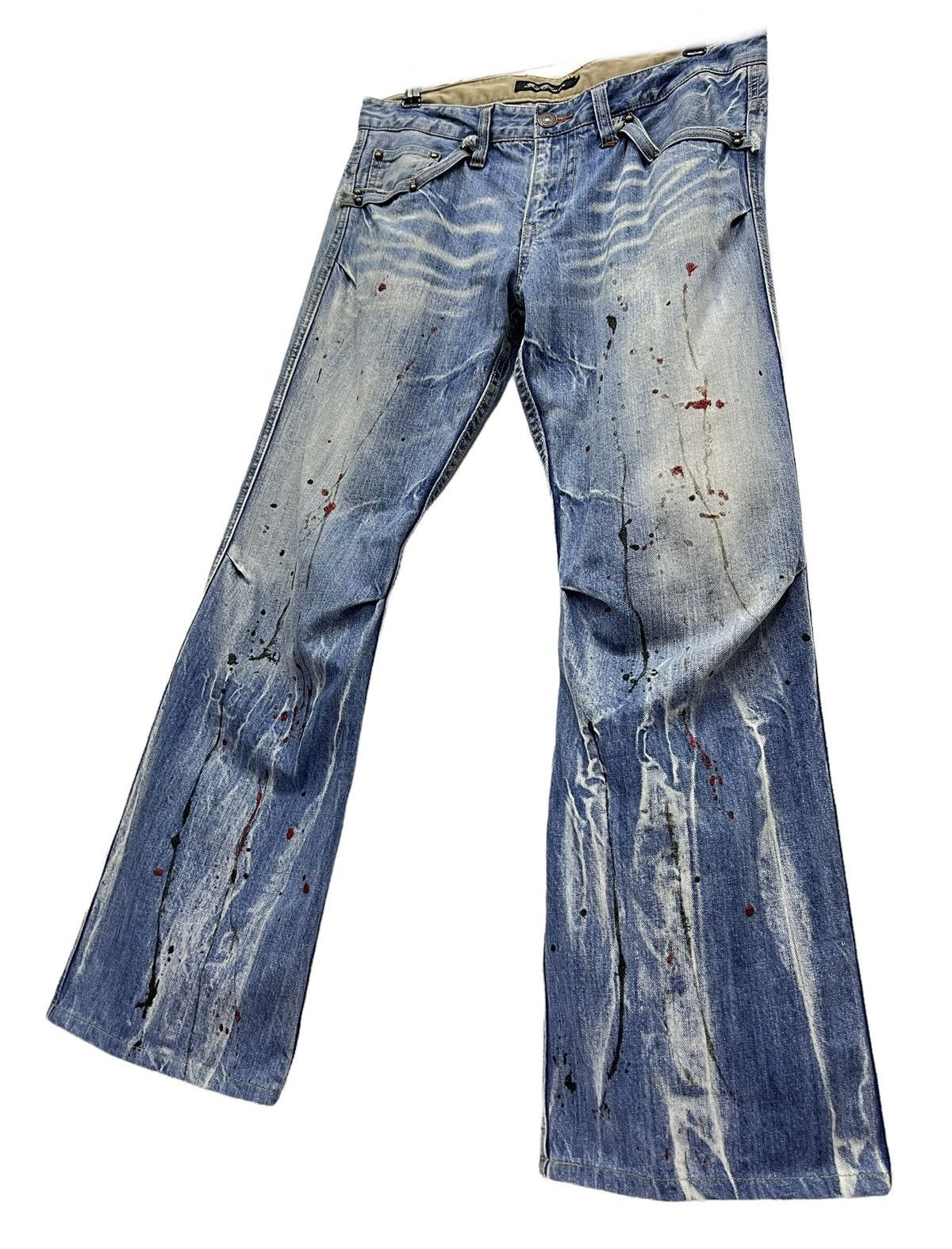 Japanese Brand FYE🔥ROOT 3 Punk Grunge Whiskers Splash Flare Denim Size US 32 / EU 48 - 1 Thumbnail