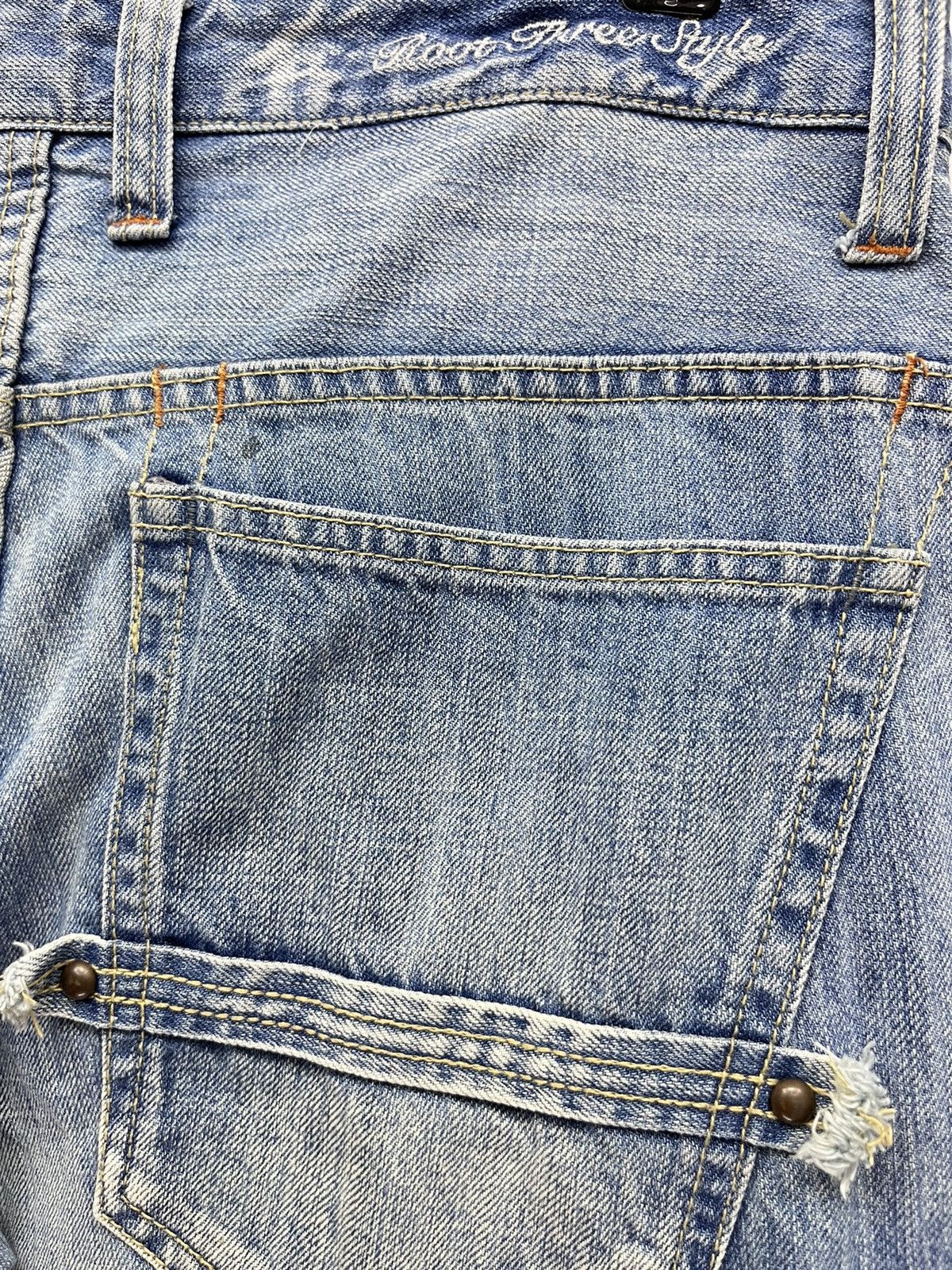 Japanese Brand FYE🔥ROOT 3 Punk Grunge Whiskers Splash Flare Denim Size US 32 / EU 48 - 15 Thumbnail