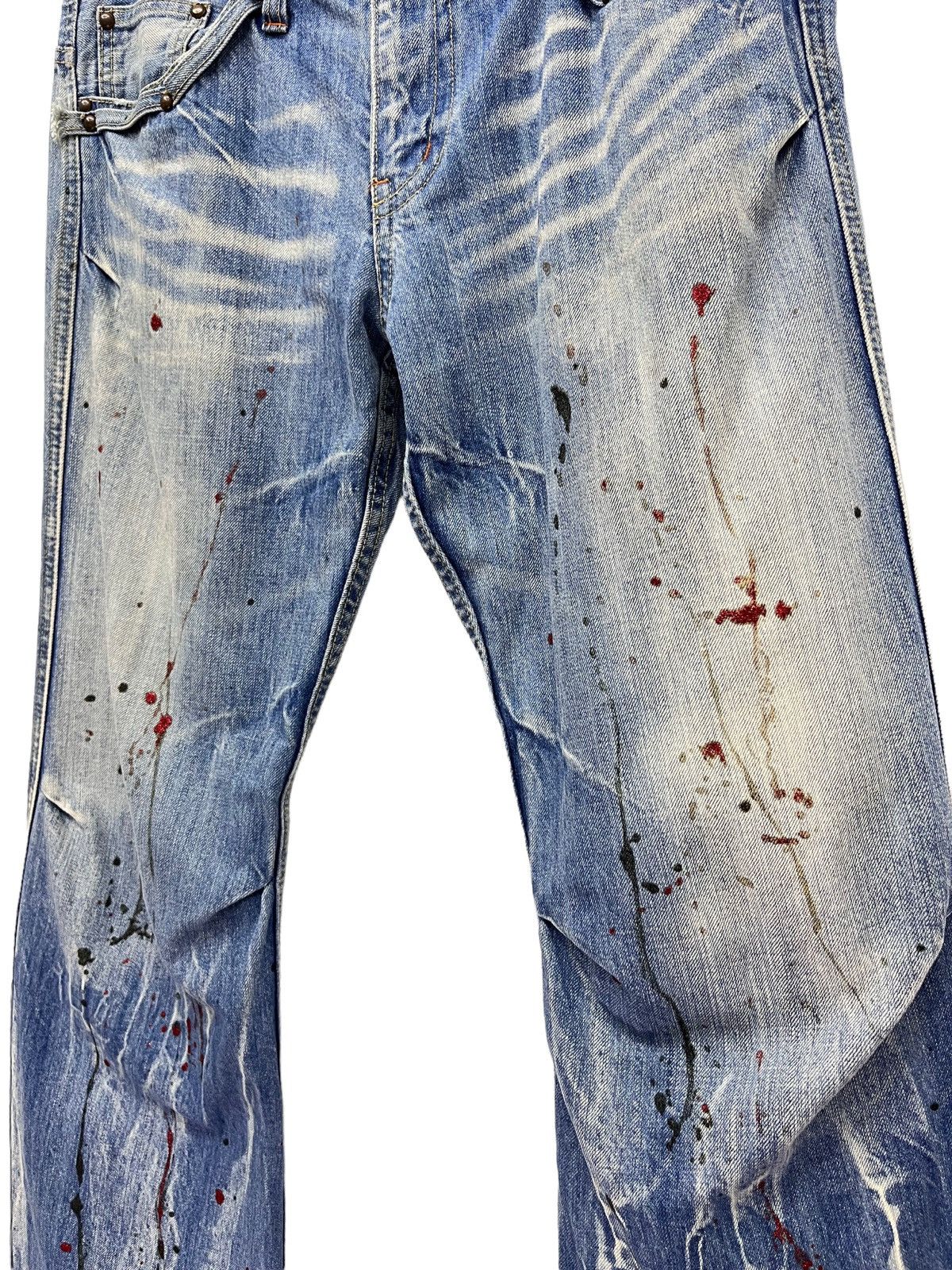 Japanese Brand FYE🔥ROOT 3 Punk Grunge Whiskers Splash Flare Denim Size US 32 / EU 48 - 5 Thumbnail
