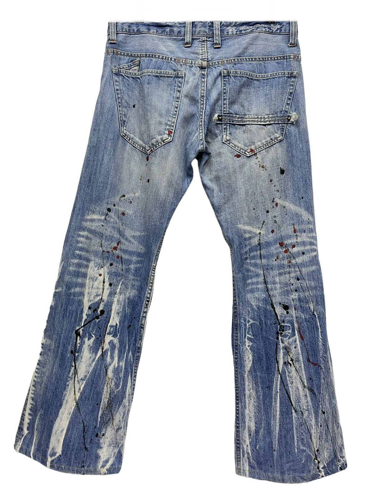 Japanese Brand FYE🔥ROOT 3 Punk Grunge Whiskers Splash Flare Denim Size US 32 / EU 48 - 12 Thumbnail