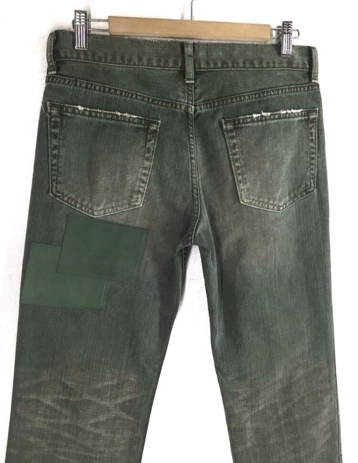 Designer × Vintage Vintage Bobson Recontruced Patchwork Olive Green Slim Jeans Size US 32 / EU 48 - 6 Thumbnail