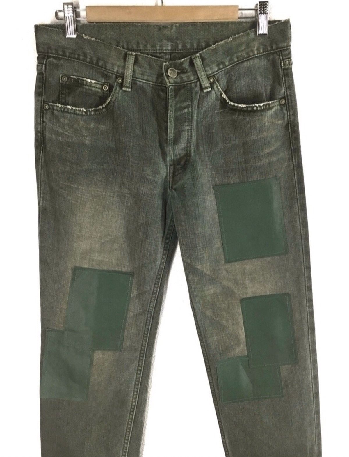 Designer × Vintage Vintage Bobson Recontruced Patchwork Olive Green Slim Jeans Size US 32 / EU 48 - 1 Thumbnail