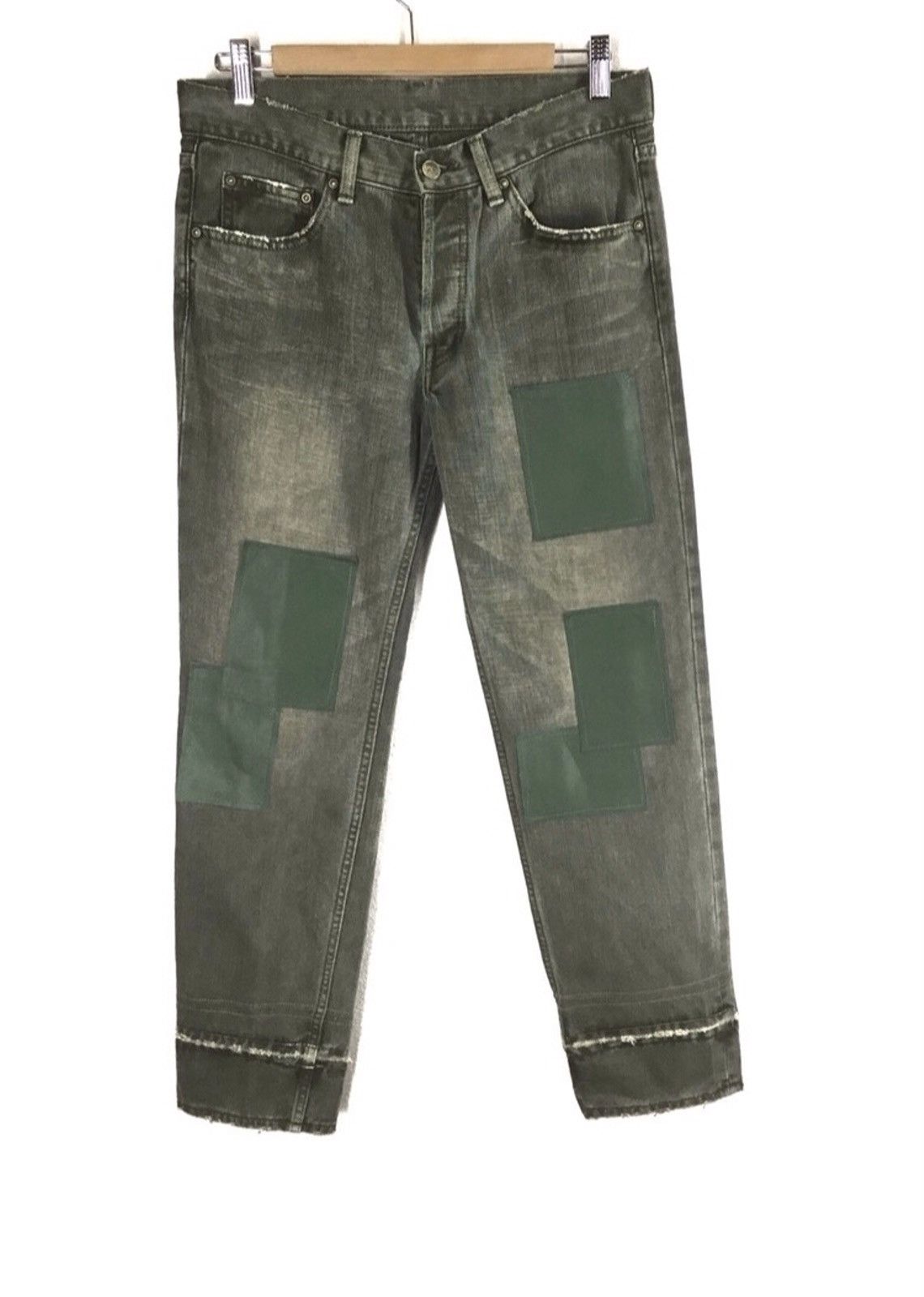 Designer × Vintage Vintage Bobson Recontruced Patchwork Olive Green Slim Jeans Size US 32 / EU 48 - 2 Thumbnail