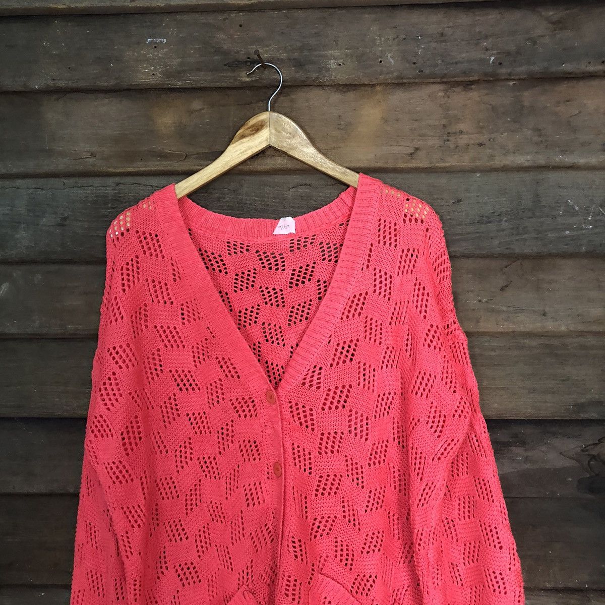 Homespun Knitwear Japan Mesh Net Crochet Red Cardigan Knitwear #7164 Size XL / US 12-14 / IT 48-50 - 2 Thumbnail