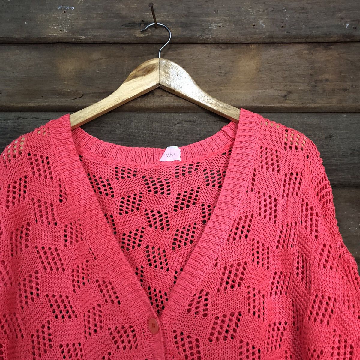 Homespun Knitwear Japan Mesh Net Crochet Red Cardigan Knitwear #7164 Size XL / US 12-14 / IT 48-50 - 9 Thumbnail