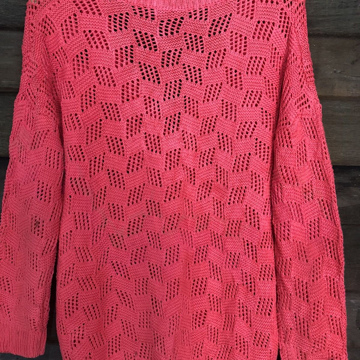 Homespun Knitwear Japan Mesh Net Crochet Red Cardigan Knitwear #7164 Size XL / US 12-14 / IT 48-50 - 11 Thumbnail