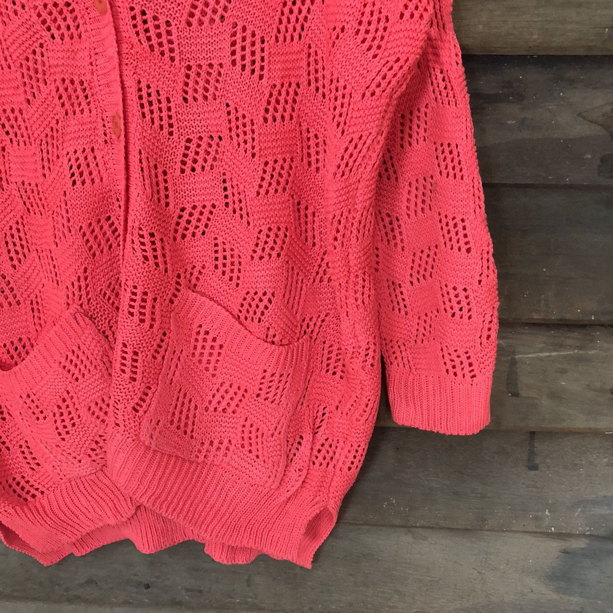 Homespun Knitwear Japan Mesh Net Crochet Red Cardigan Knitwear #7164 Size XL / US 12-14 / IT 48-50 - 5 Thumbnail