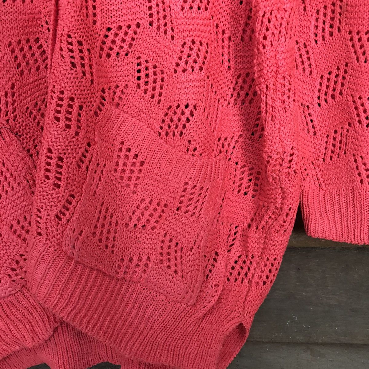 Homespun Knitwear Japan Mesh Net Crochet Red Cardigan Knitwear #7164 Size XL / US 12-14 / IT 48-50 - 7 Thumbnail