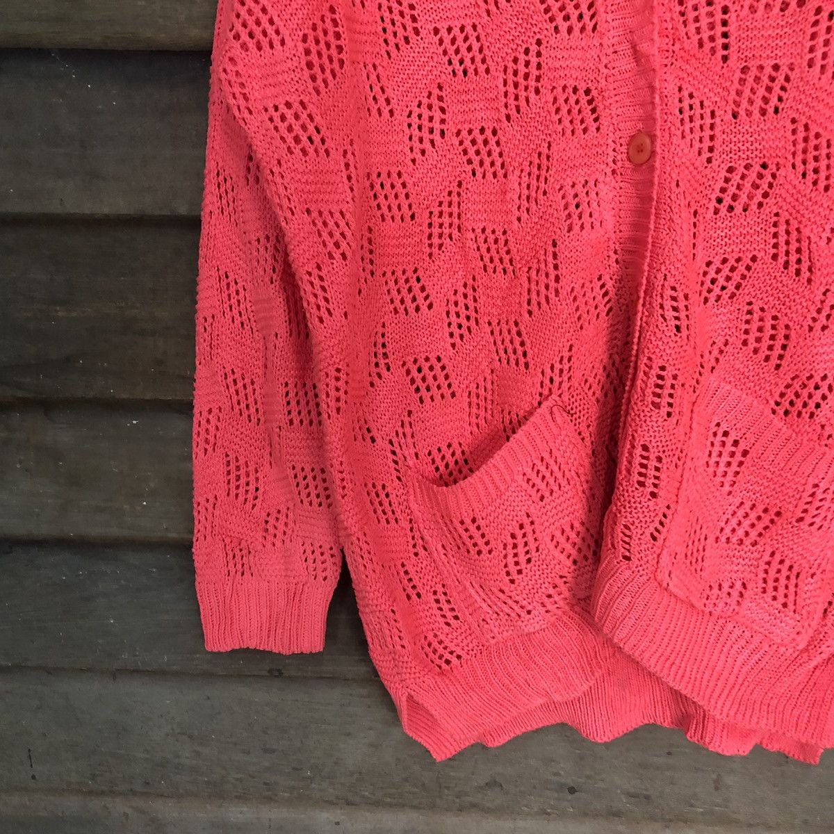 Homespun Knitwear Japan Mesh Net Crochet Red Cardigan Knitwear #7164 Size XL / US 12-14 / IT 48-50 - 4 Thumbnail