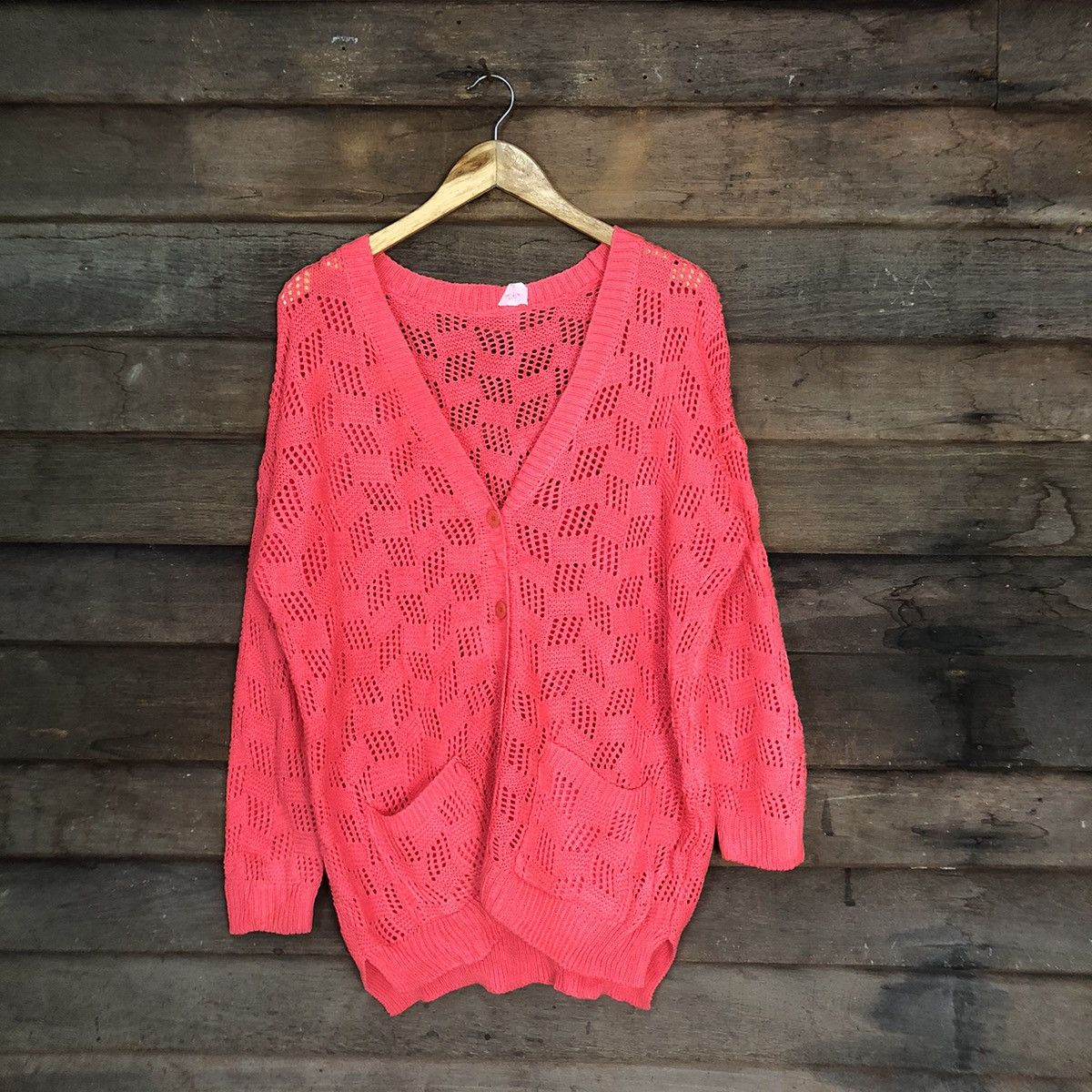 Homespun Knitwear Japan Mesh Net Crochet Red Cardigan Knitwear #7164 Size XL / US 12-14 / IT 48-50 - 1 Thumbnail