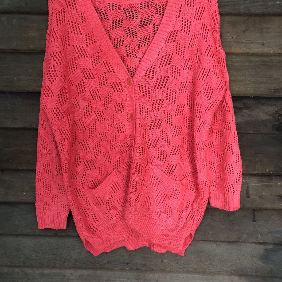 Homespun Knitwear Japan Mesh Net Crochet Red Cardigan Knitwear #7164 Size XL / US 12-14 / IT 48-50 - 3 Thumbnail