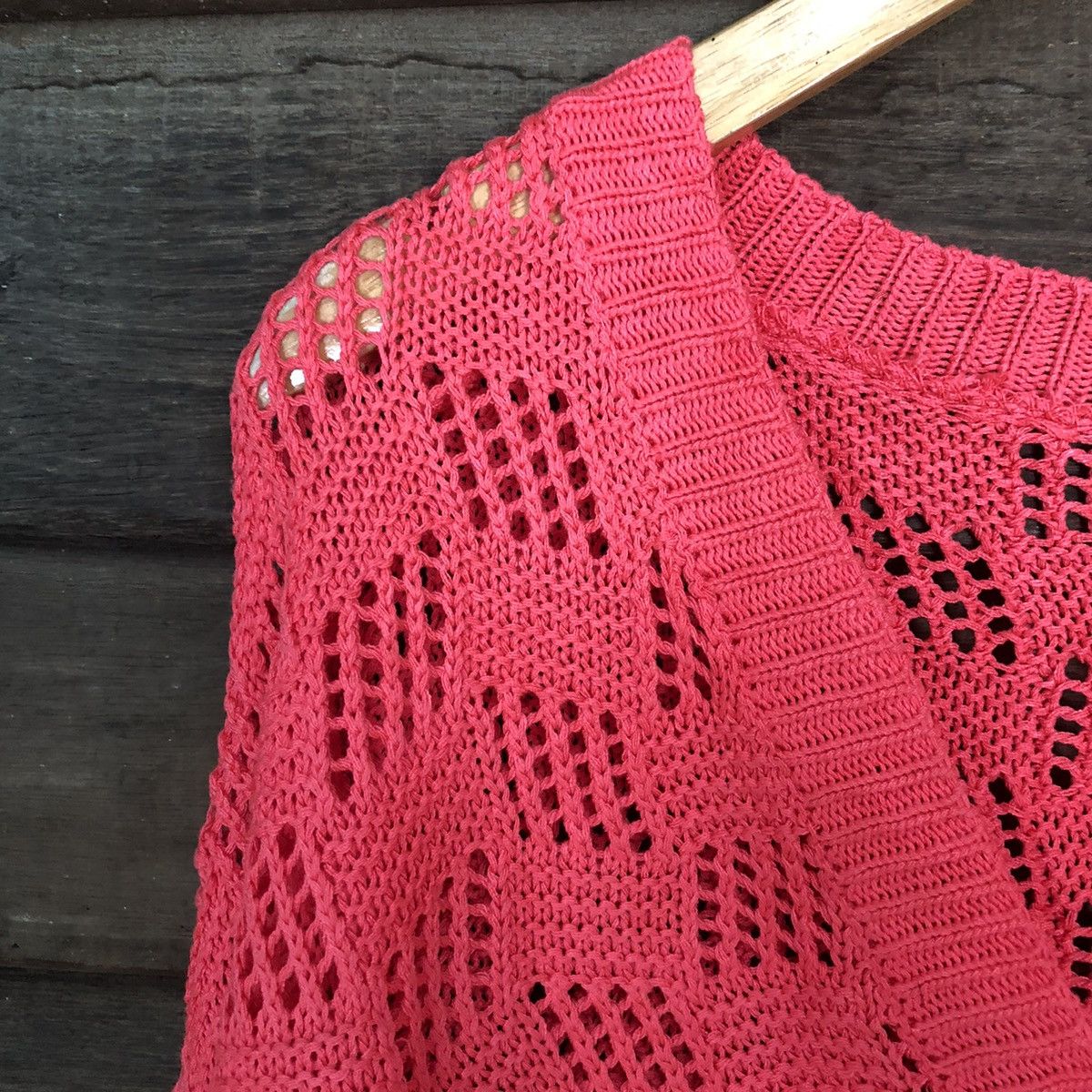 Homespun Knitwear Japan Mesh Net Crochet Red Cardigan Knitwear #7164 Size XL / US 12-14 / IT 48-50 - 8 Thumbnail