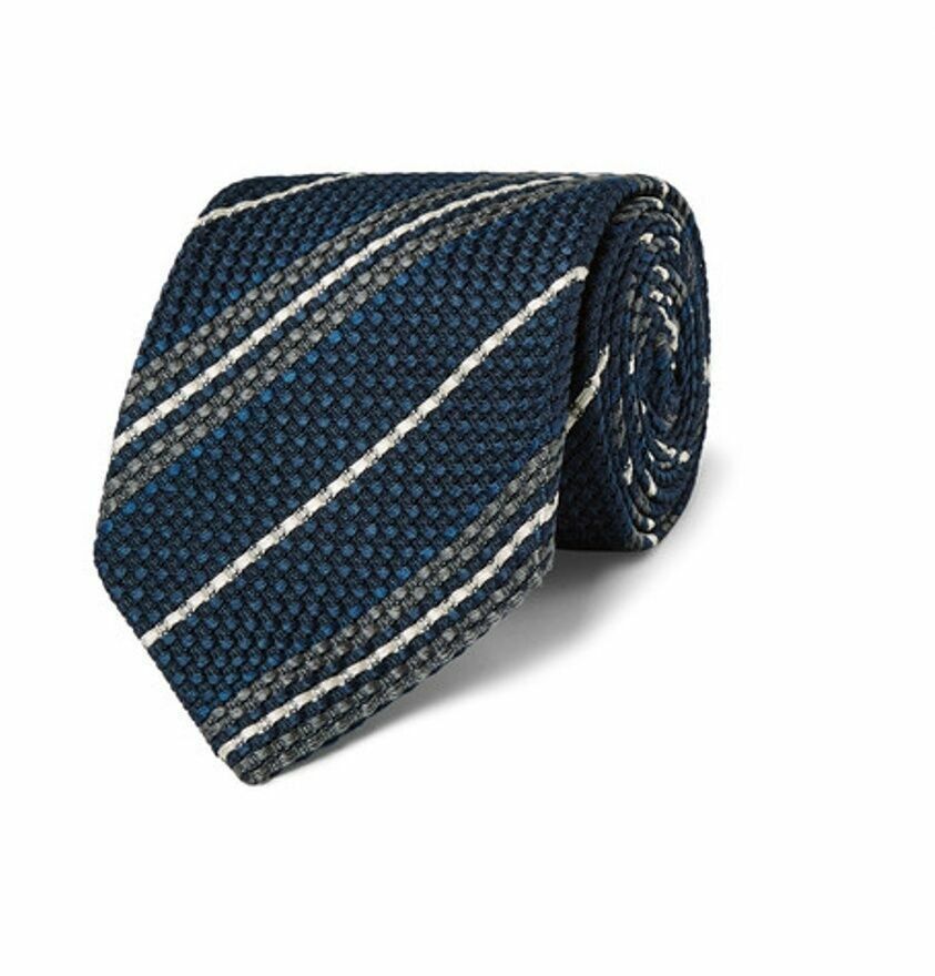 Drake's Striped Shantung Silk Neck Tie 3.25" Wide silk London Size ONE SIZE - 3 Thumbnail