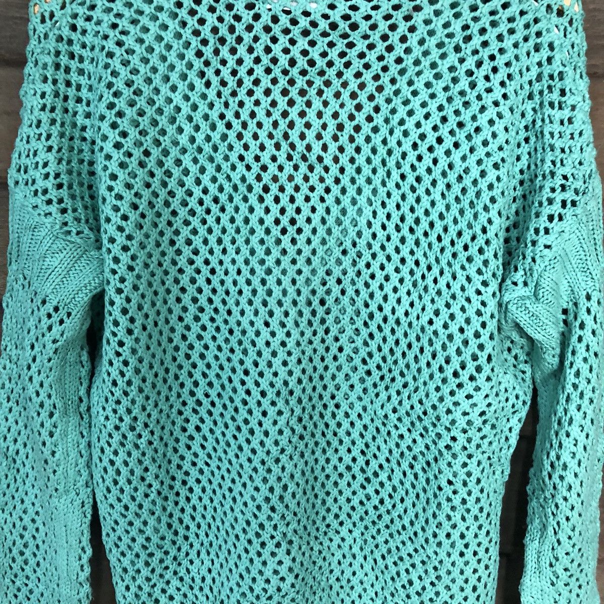Homespun Knitwear O-Pin Mesh Net Crochet Green Cardigan Knitwear #7160 Size M / US 6-8 / IT 42-44 - 13 Thumbnail
