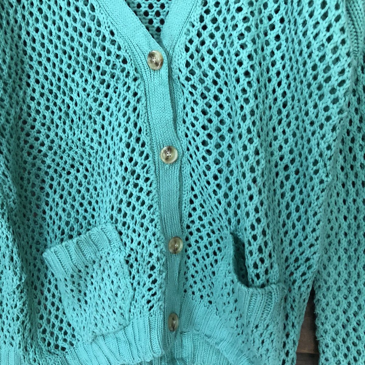 Homespun Knitwear O-Pin Mesh Net Crochet Green Cardigan Knitwear #7160 Size M / US 6-8 / IT 42-44 - 8 Thumbnail