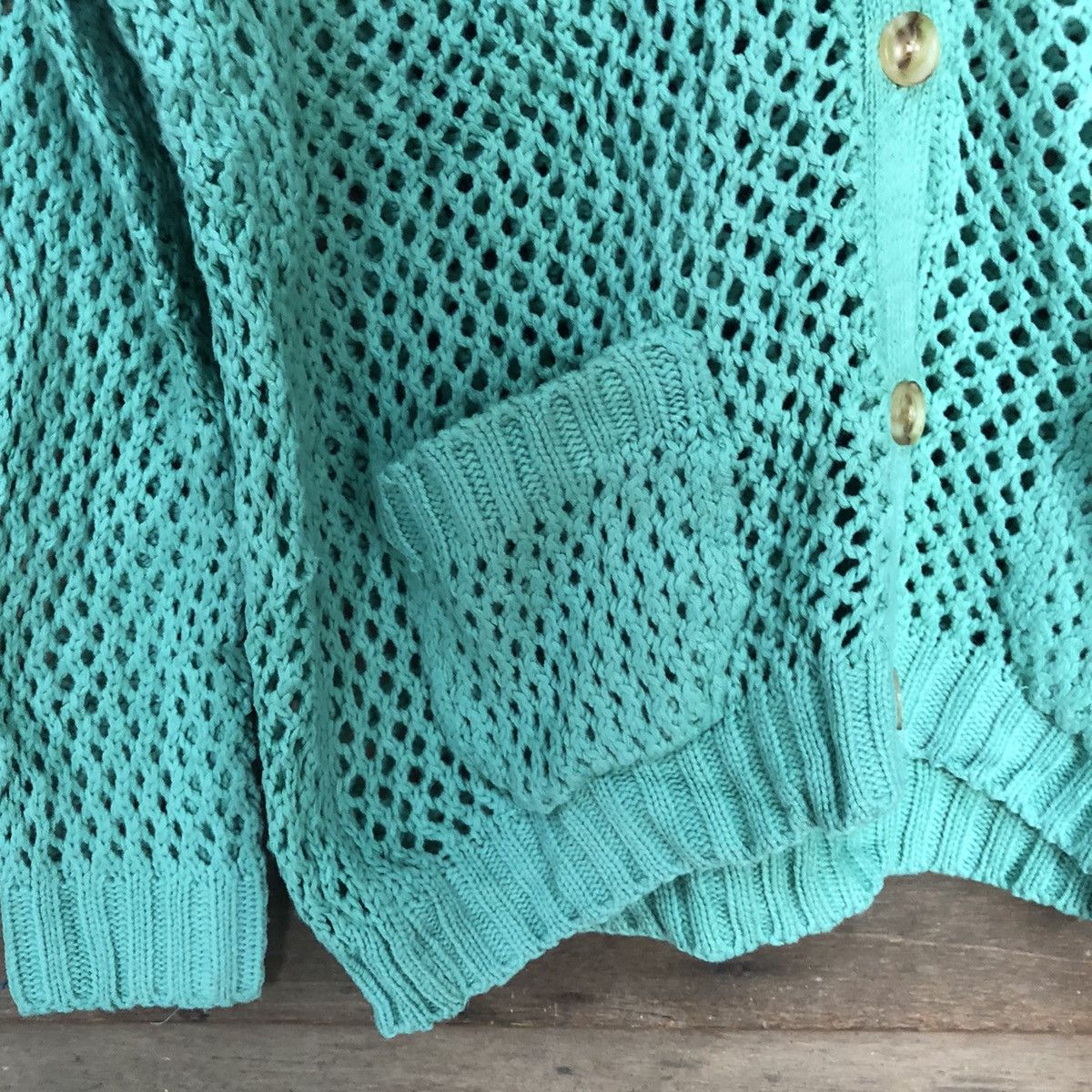 Homespun Knitwear O-Pin Mesh Net Crochet Green Cardigan Knitwear #7160 Size M / US 6-8 / IT 42-44 - 9 Thumbnail