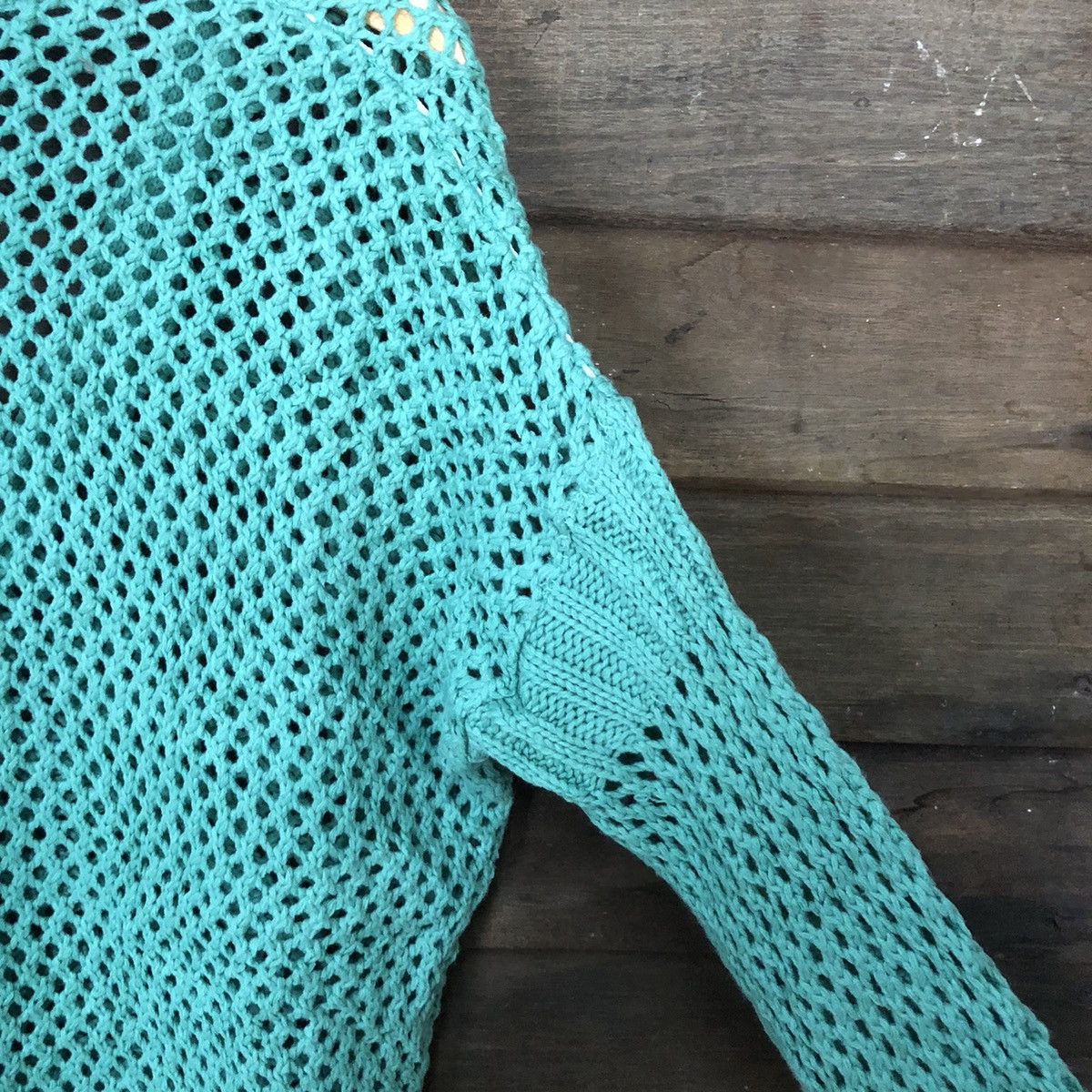 Homespun Knitwear O-Pin Mesh Net Crochet Green Cardigan Knitwear #7160 Size M / US 6-8 / IT 42-44 - 15 Thumbnail