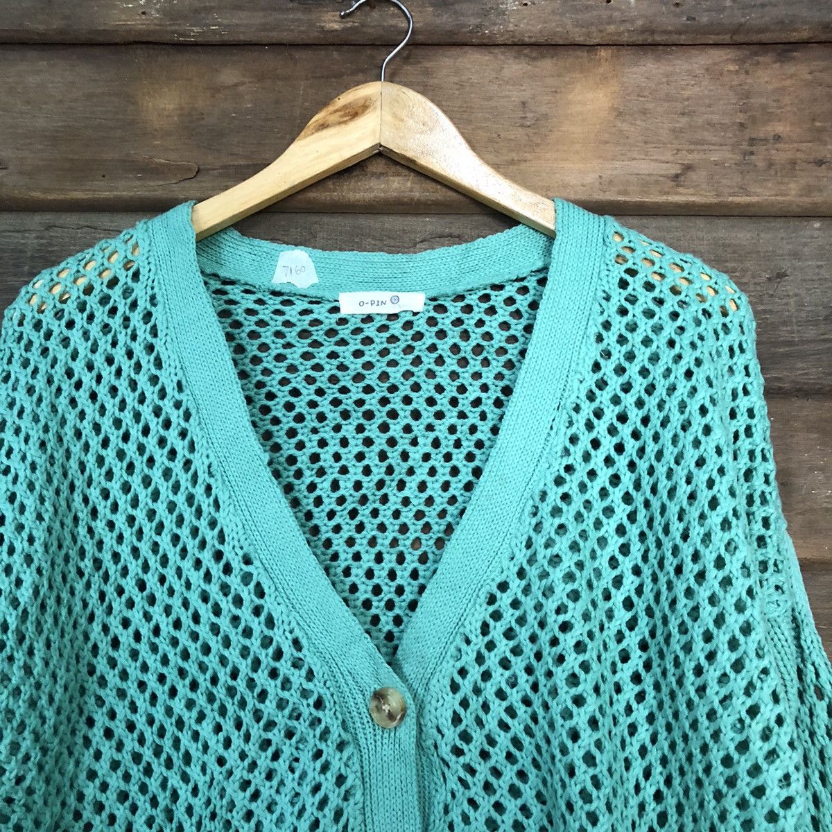 Homespun Knitwear O-Pin Mesh Net Crochet Green Cardigan Knitwear #7160 Size M / US 6-8 / IT 42-44 - 7 Thumbnail