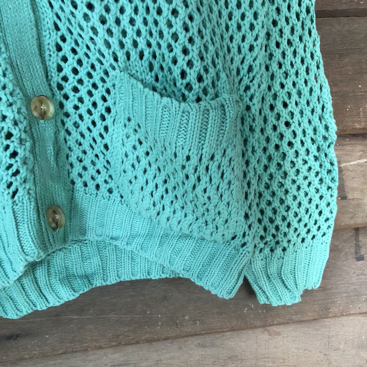 Homespun Knitwear O-Pin Mesh Net Crochet Green Cardigan Knitwear #7160 Size M / US 6-8 / IT 42-44 - 10 Thumbnail