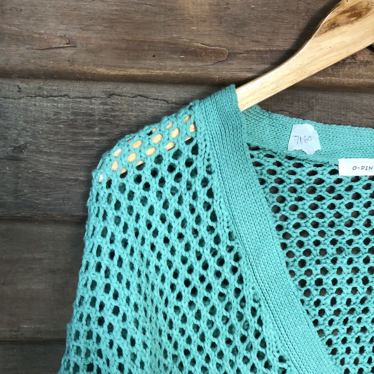 Homespun Knitwear O-Pin Mesh Net Crochet Green Cardigan Knitwear #7160 Size M / US 6-8 / IT 42-44 - 6 Thumbnail