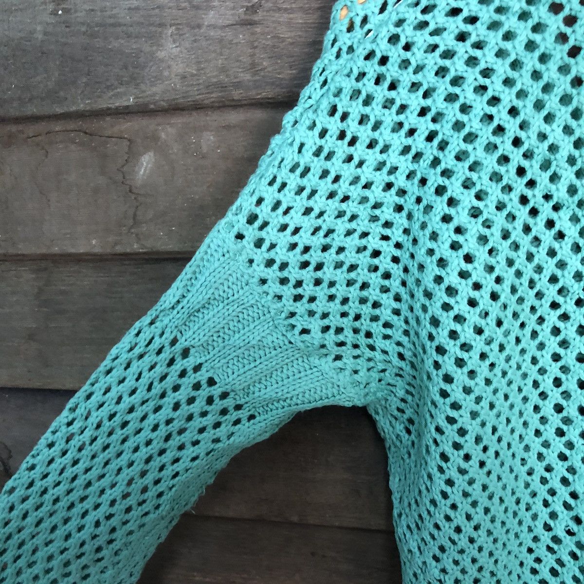 Homespun Knitwear O-Pin Mesh Net Crochet Green Cardigan Knitwear #7160 Size M / US 6-8 / IT 42-44 - 14 Thumbnail