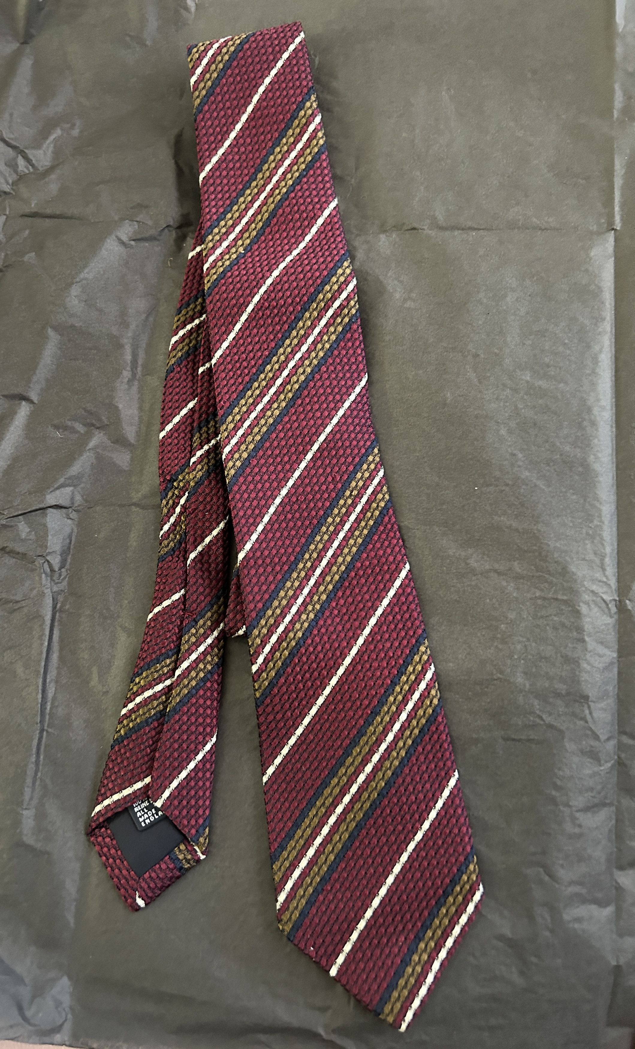 Drake's Burgundy Striped Shantung Silk Neck Tie 3.25" Wide Size ONE SIZE - 1 Thumbnail