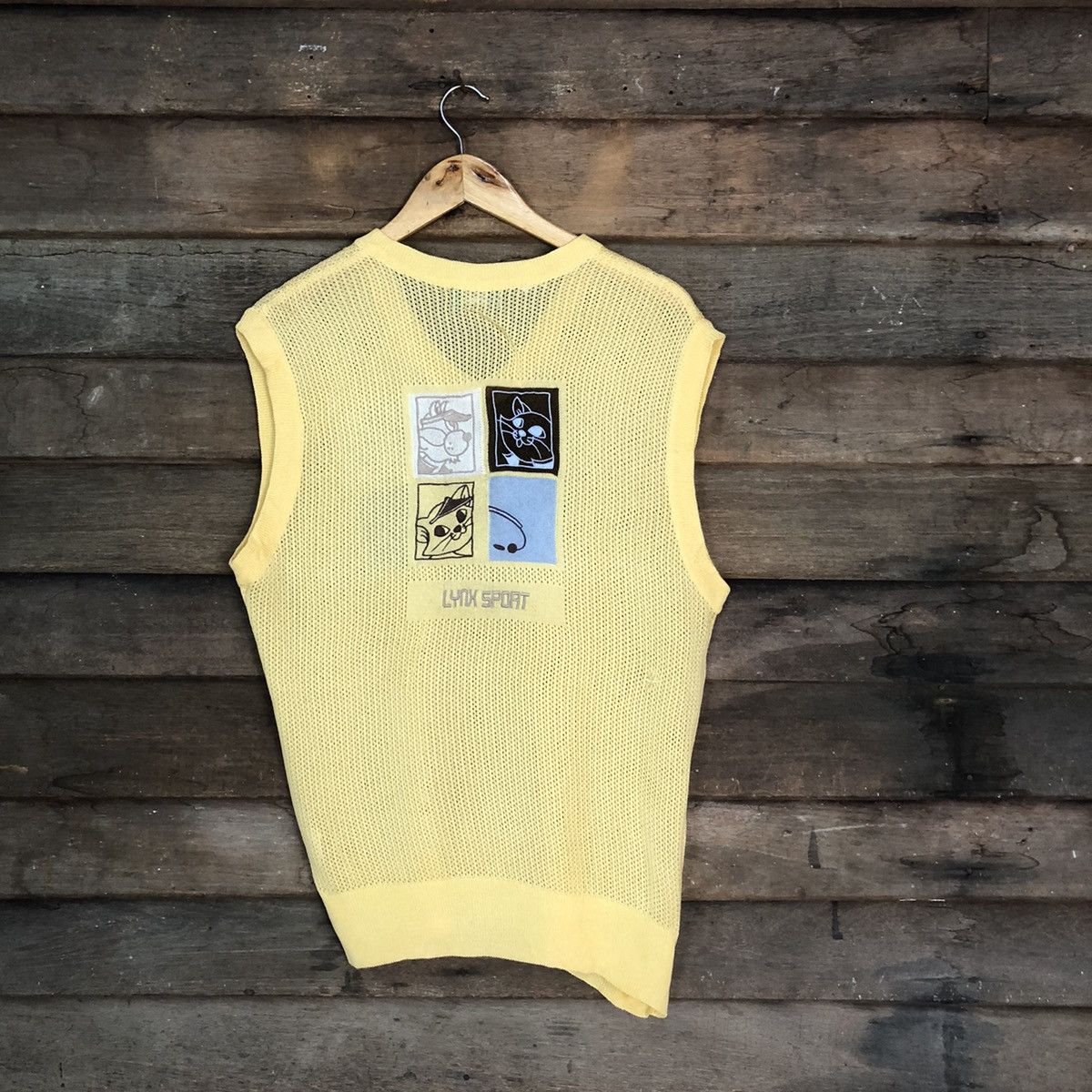 Japanese Brand Lynx Mesh Net Crocher Yellow Cardigan Knitwear #7157 Size US M / EU 48-50 / 2 - 10 Thumbnail