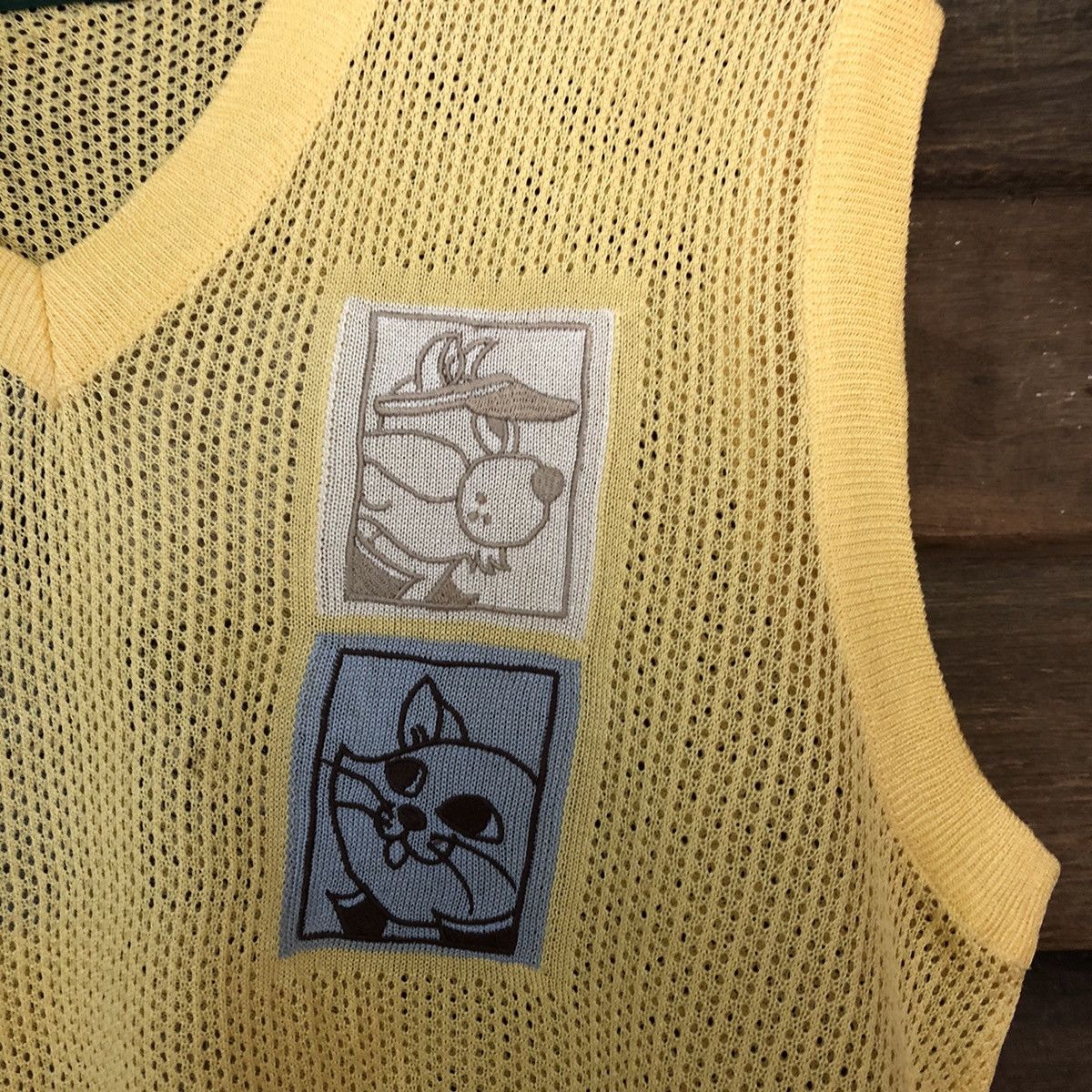 Japanese Brand Lynx Mesh Net Crocher Yellow Cardigan Knitwear #7157 Size US M / EU 48-50 / 2 - 5 Thumbnail