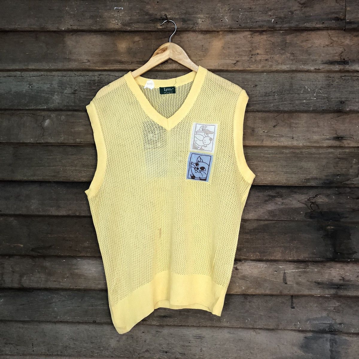 Japanese Brand Lynx Mesh Net Crocher Yellow Cardigan Knitwear #7157 Size US M / EU 48-50 / 2 - 1 Thumbnail