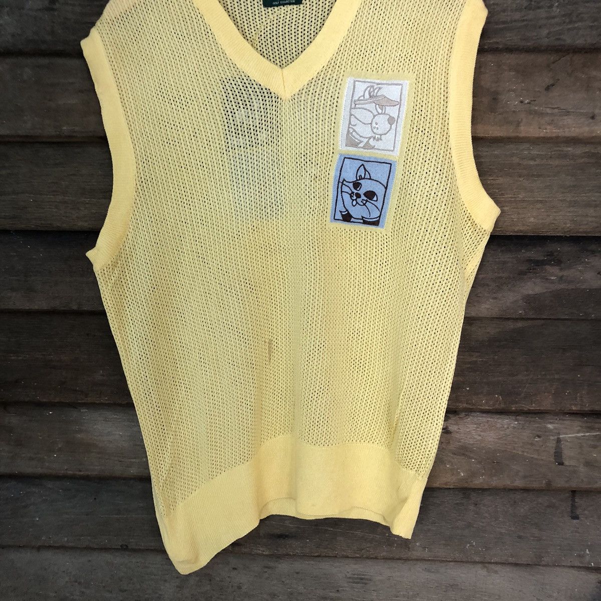 Japanese Brand Lynx Mesh Net Crocher Yellow Cardigan Knitwear #7157 Size US M / EU 48-50 / 2 - 3 Thumbnail