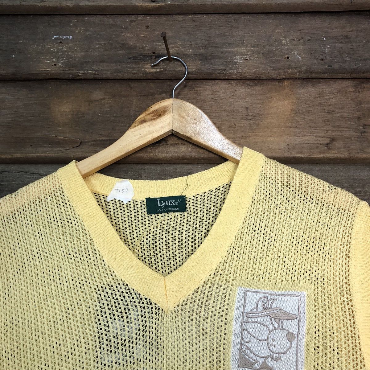 Japanese Brand Lynx Mesh Net Crocher Yellow Cardigan Knitwear #7157 Size US M / EU 48-50 / 2 - 4 Thumbnail