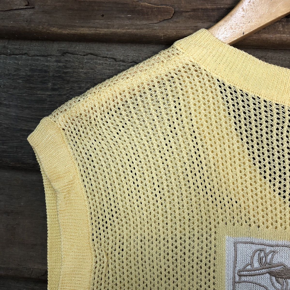 Japanese Brand Lynx Mesh Net Crocher Yellow Cardigan Knitwear #7157 Size US M / EU 48-50 / 2 - 14 Thumbnail