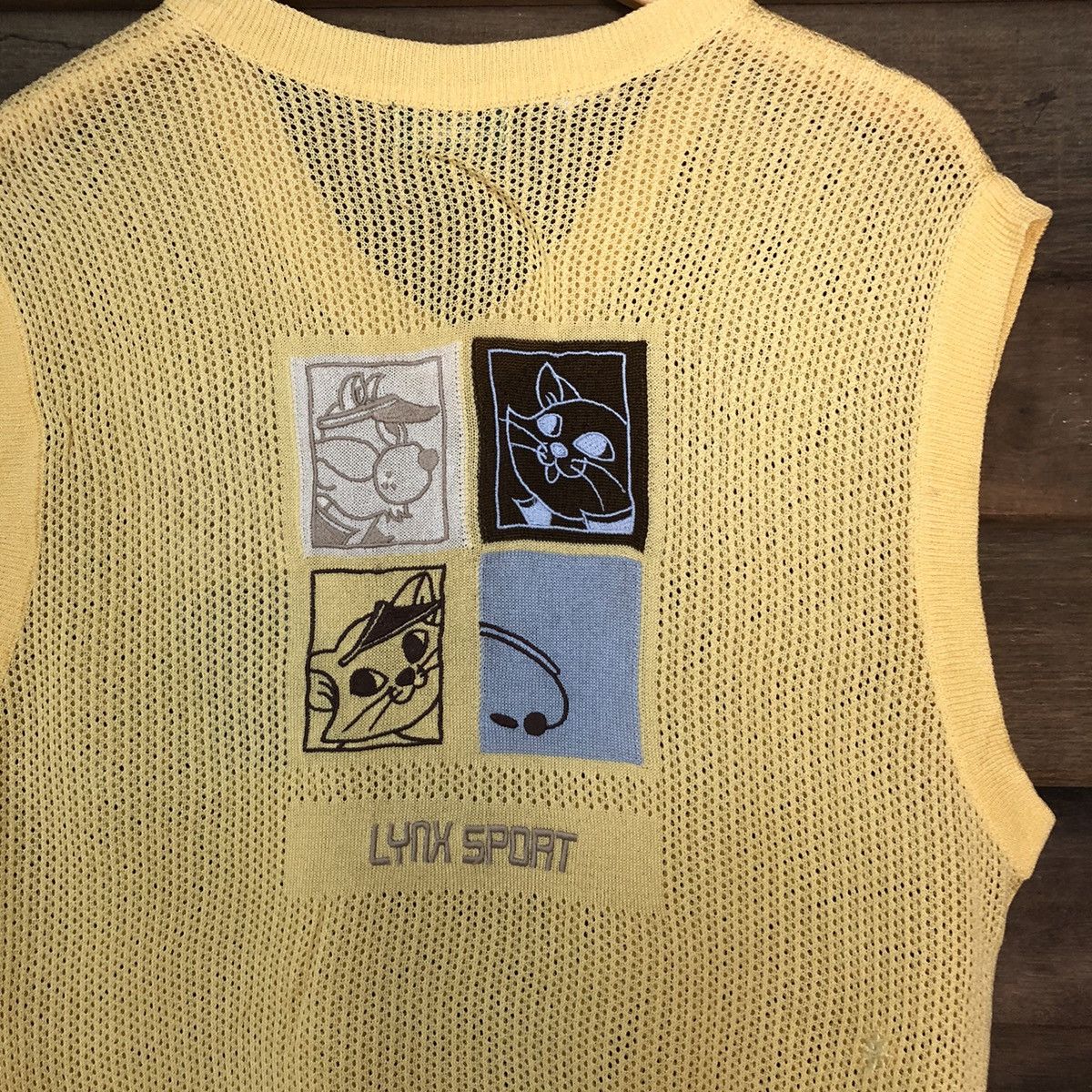 Japanese Brand Lynx Mesh Net Crocher Yellow Cardigan Knitwear #7157 Size US M / EU 48-50 / 2 - 11 Thumbnail