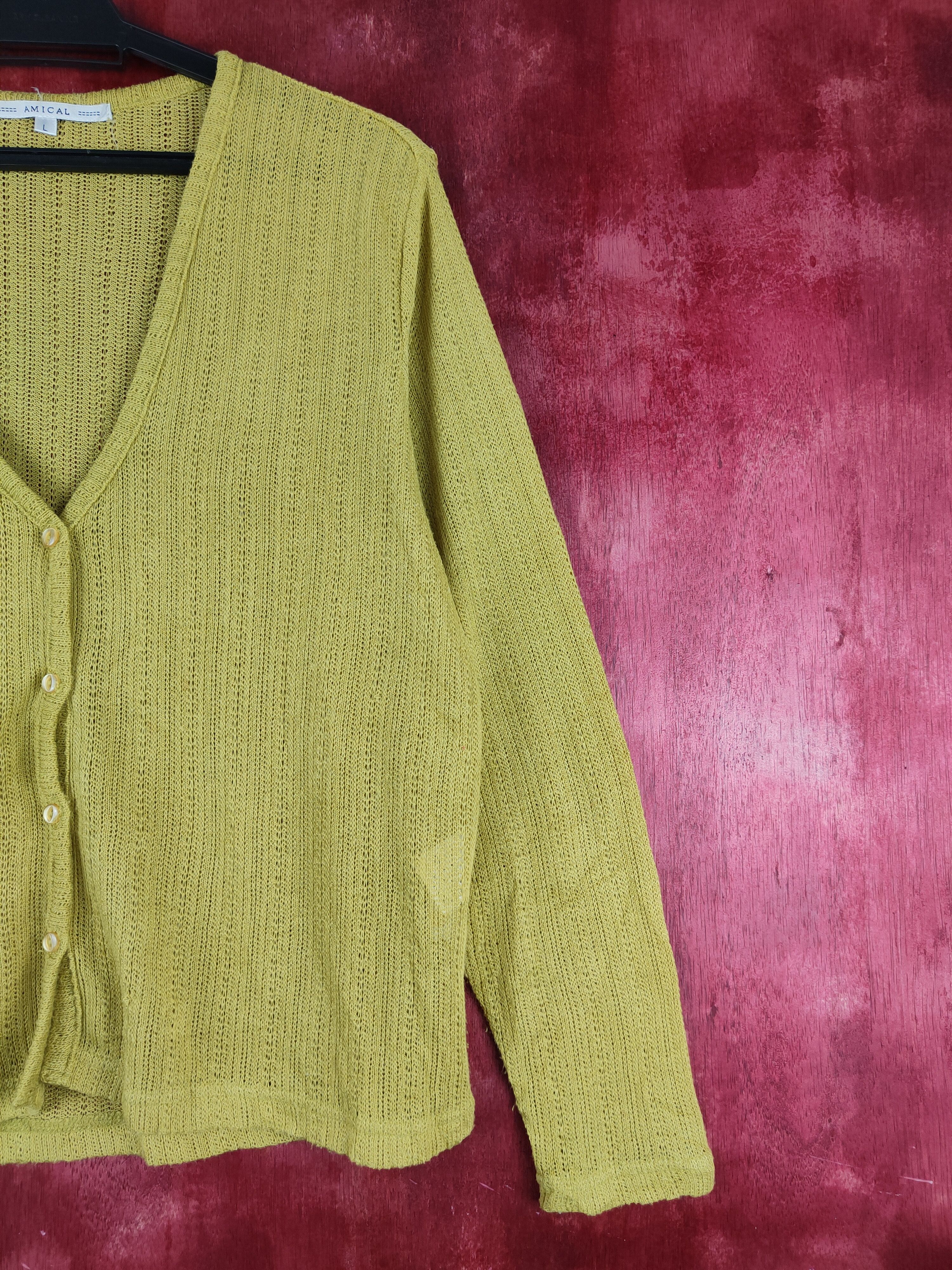 Japanese Brand Amical Mustard Crochet Meshnet Knitwear Cardigan #S910 Size L / US 10 / IT 46 - 5 Thumbnail