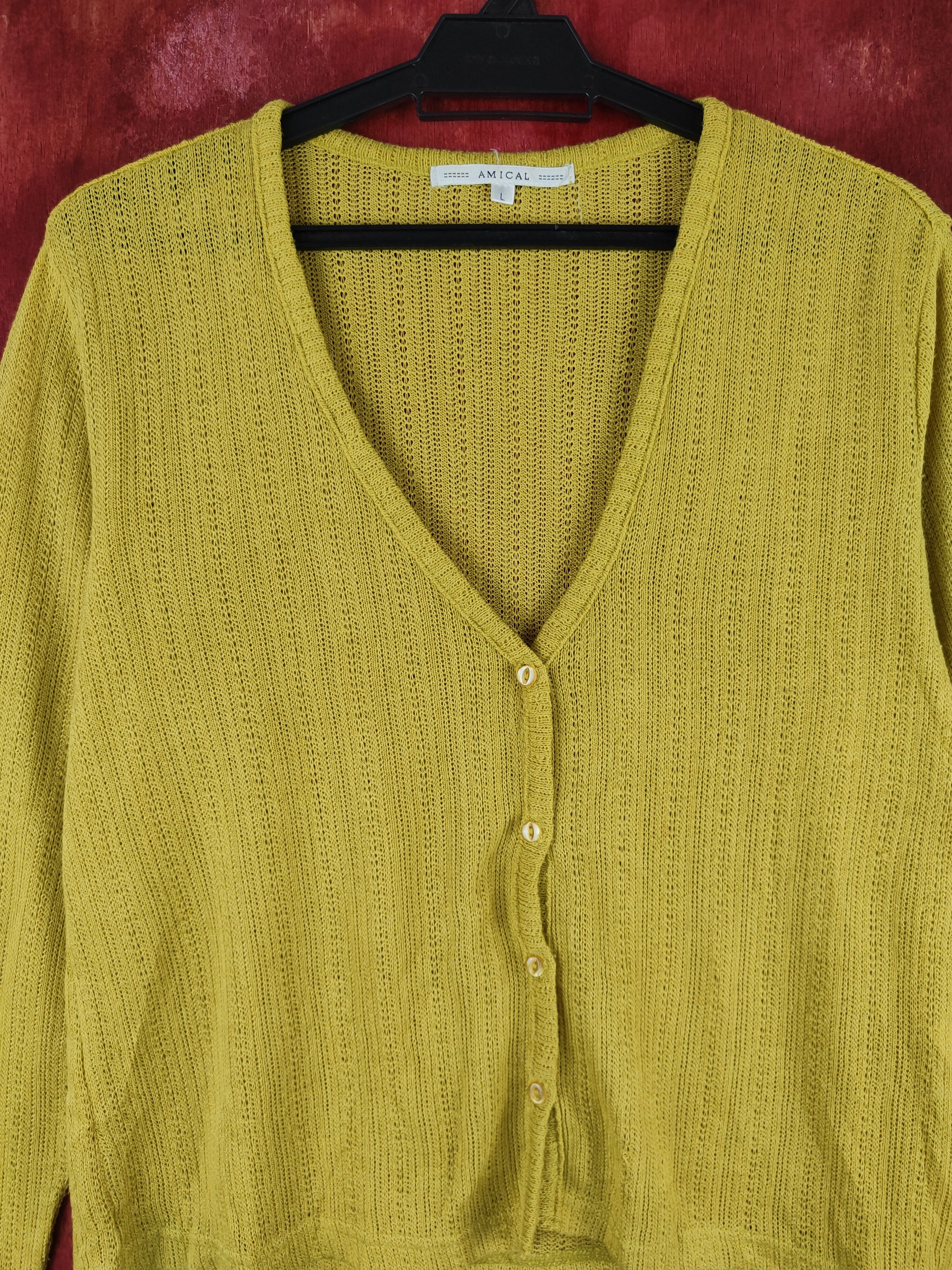 Japanese Brand Amical Mustard Crochet Meshnet Knitwear Cardigan #S910 Size L / US 10 / IT 46 - 2 Thumbnail