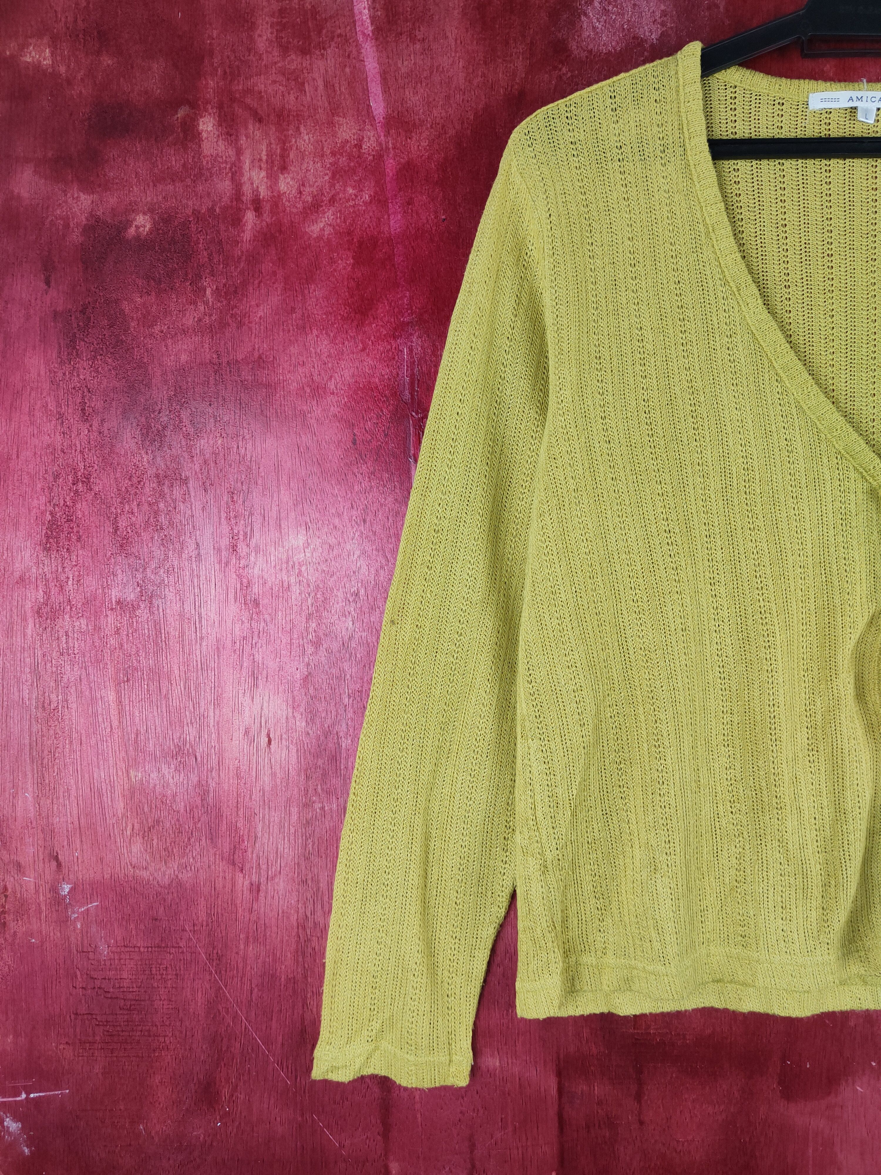 Japanese Brand Amical Mustard Crochet Meshnet Knitwear Cardigan #S910 Size L / US 10 / IT 46 - 3 Thumbnail
