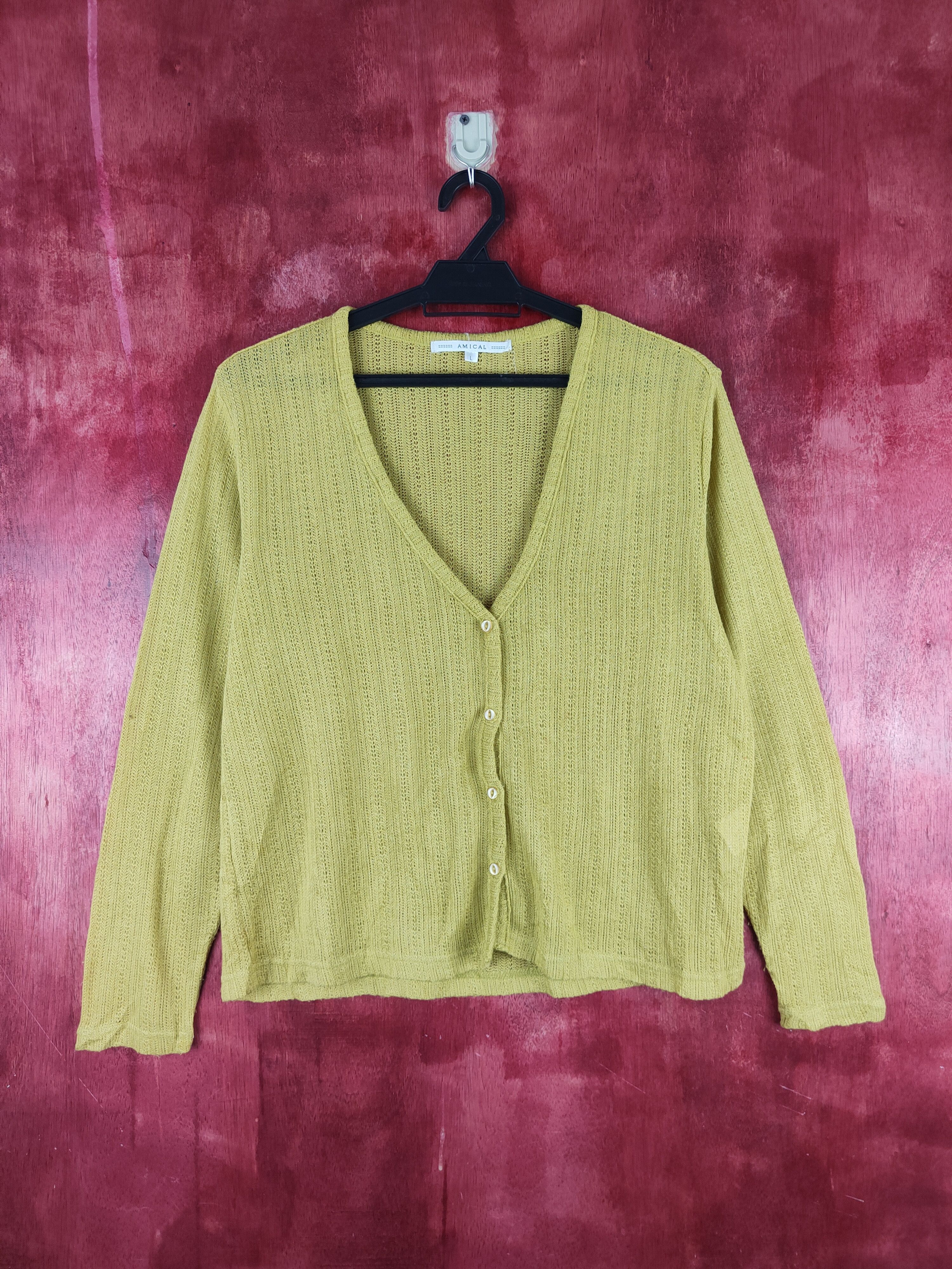 Japanese Brand Amical Mustard Crochet Meshnet Knitwear Cardigan #S910 Size L / US 10 / IT 46 - 1 Thumbnail