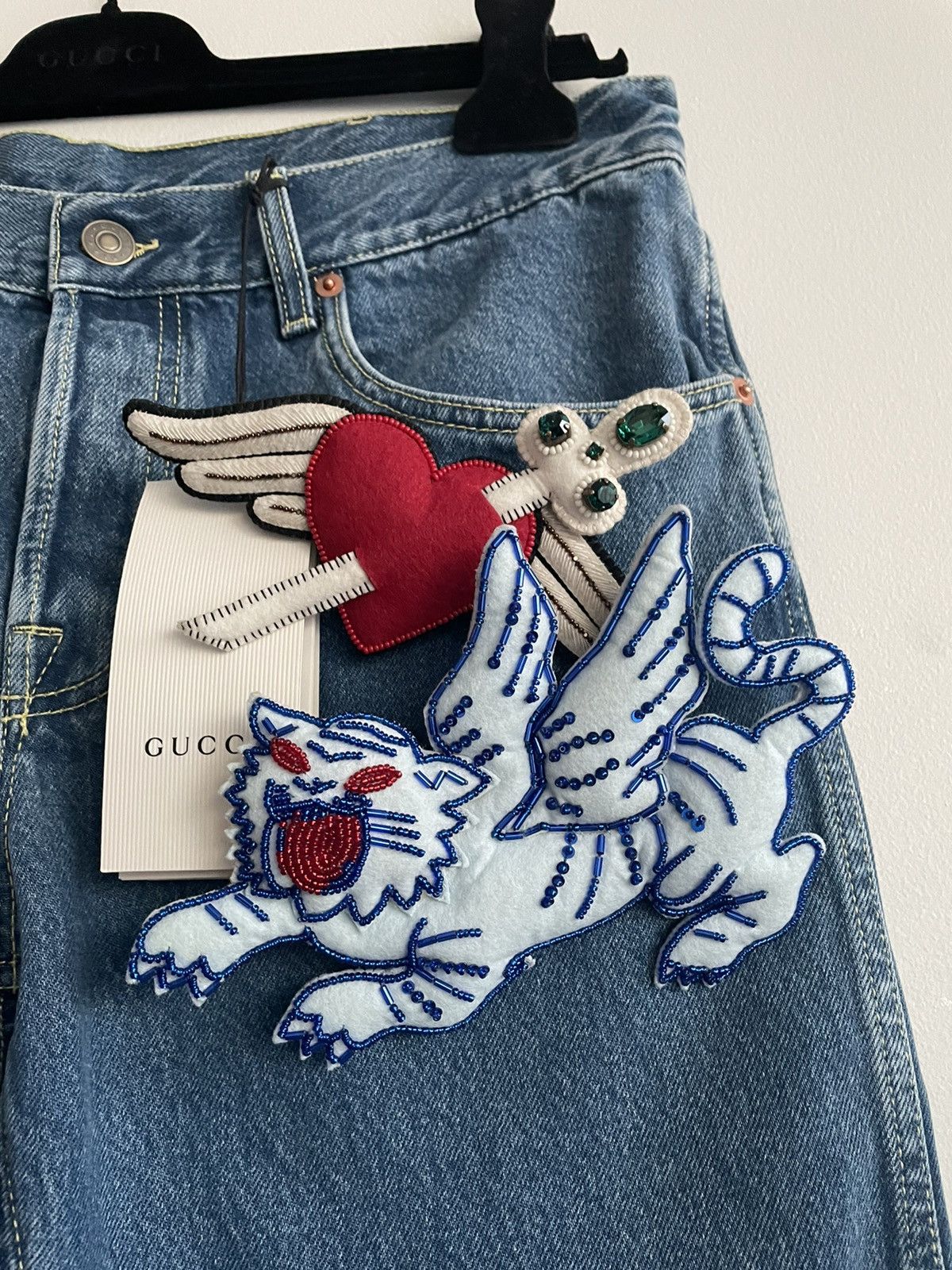 Gucci Rare 2K Super Runway Sold Out Skinny Denim Jeans w Brooches Size US 31 - 24 Thumbnail