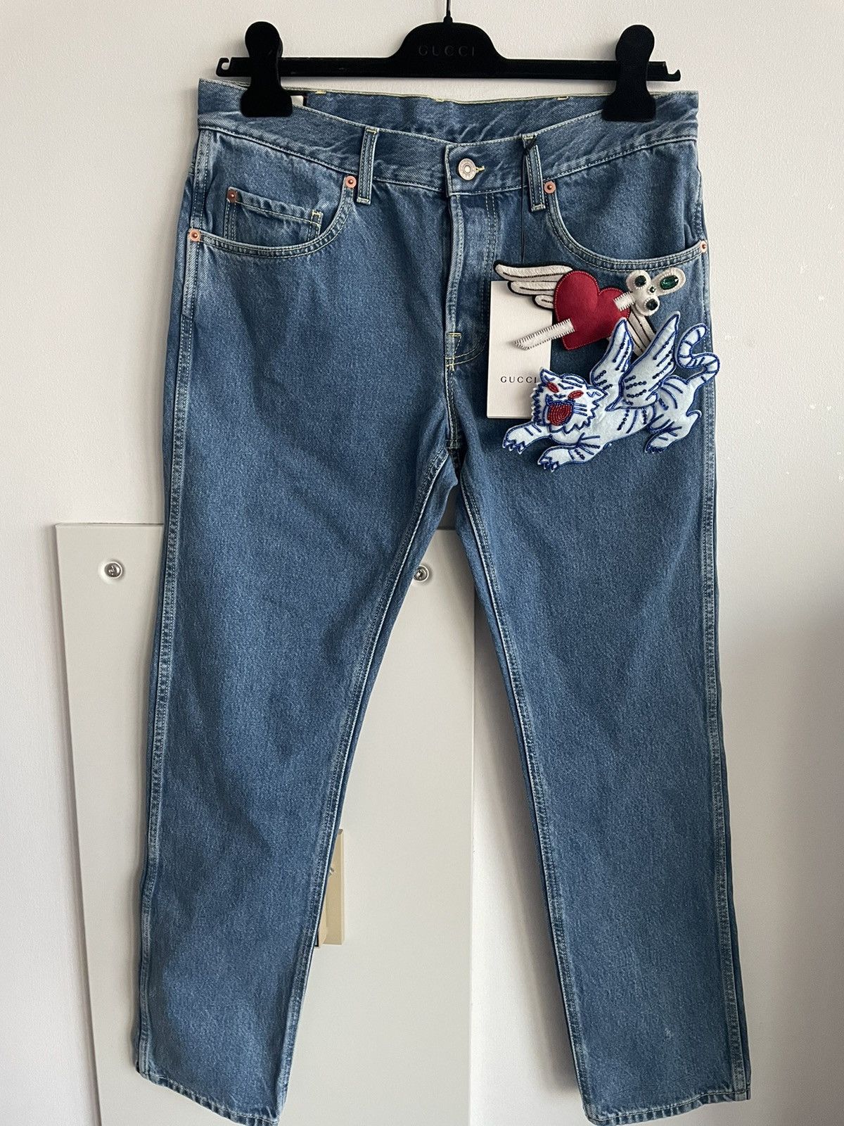 Gucci Rare 2K Super Runway Sold Out Skinny Denim Jeans w Brooches Size US 31 - 2 Thumbnail
