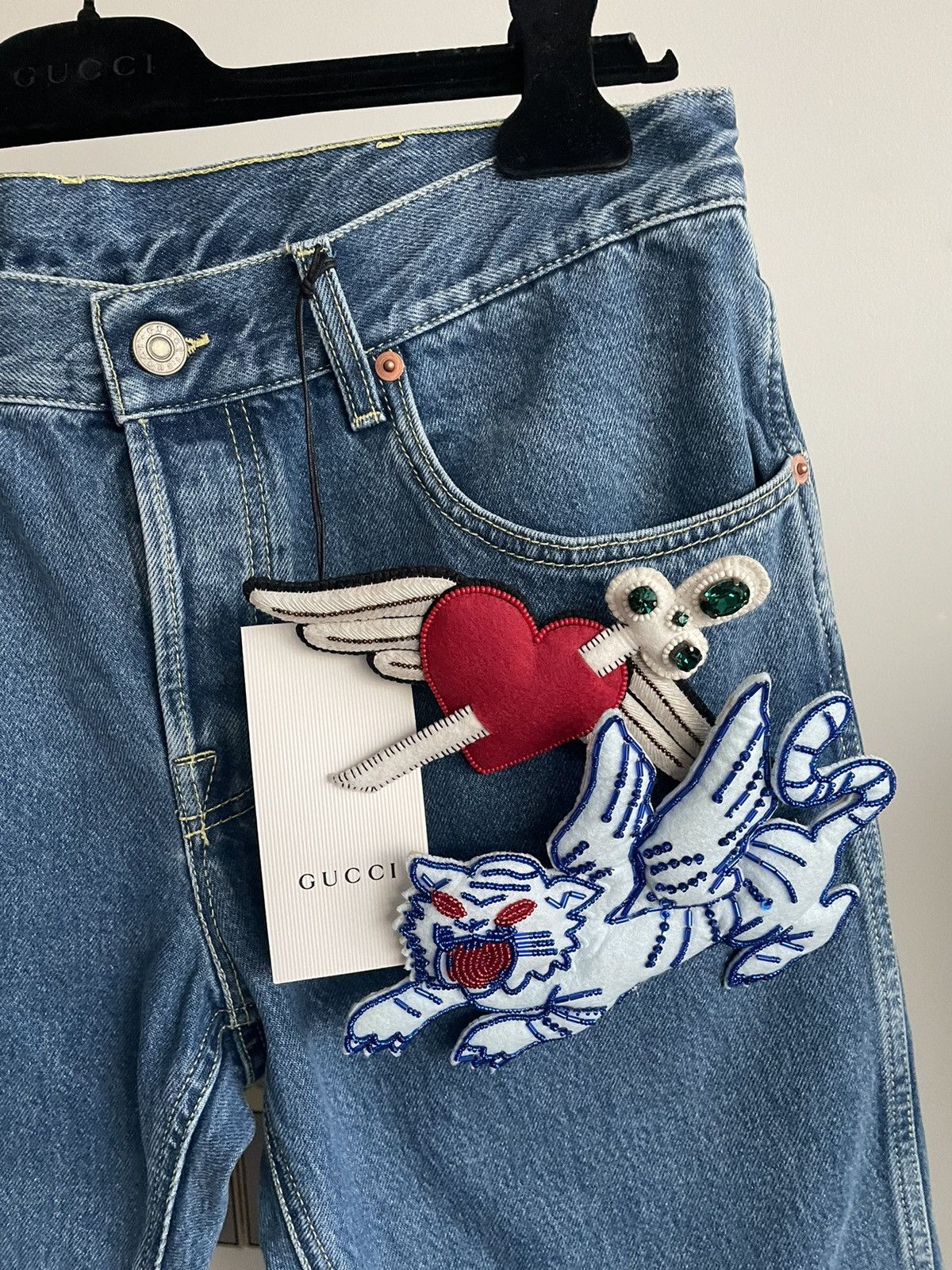 Gucci Rare 2K Super Runway Sold Out Skinny Denim Jeans w Brooches Size US 31 - 5 Thumbnail