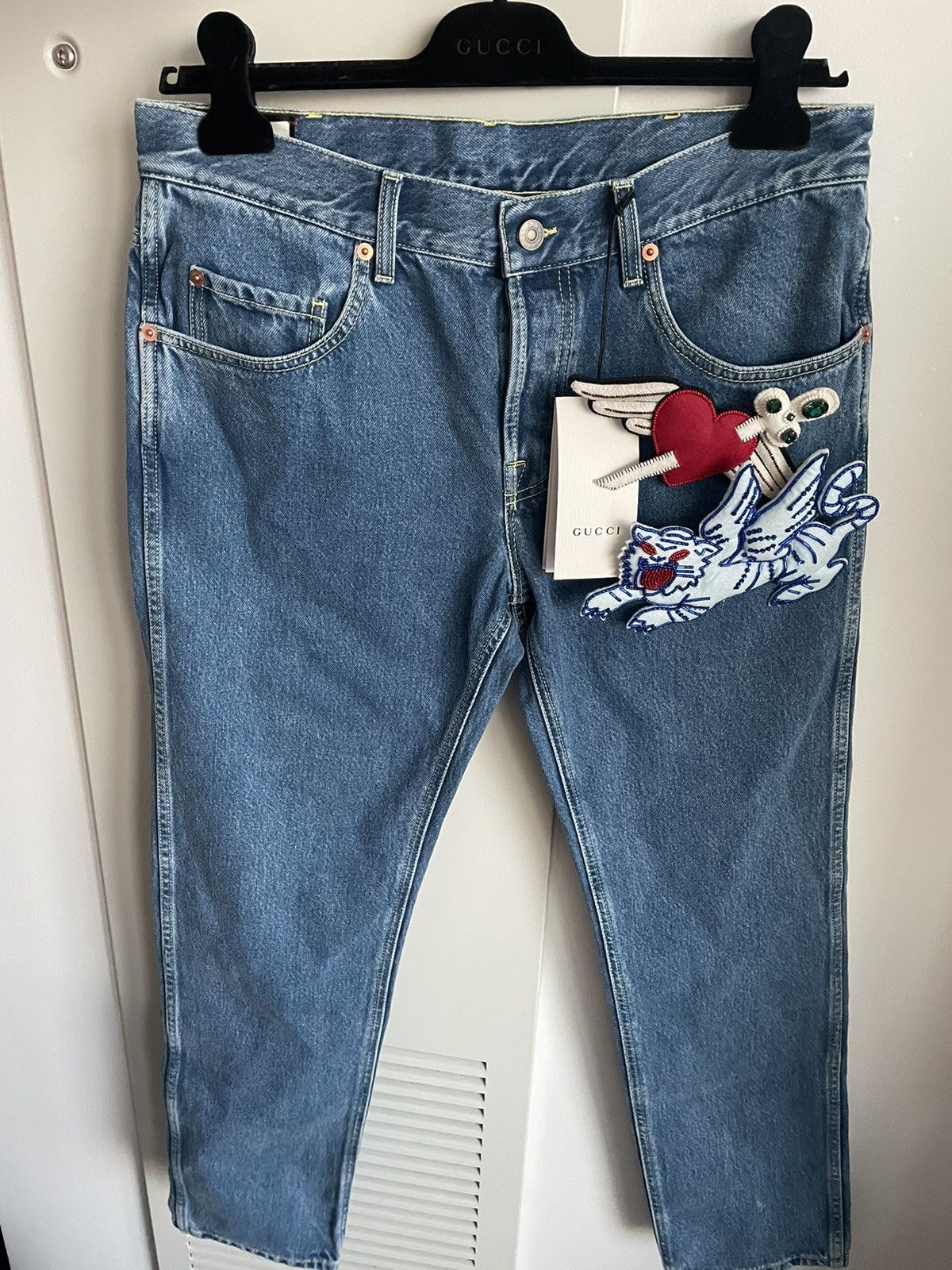 Gucci Rare 2K Super Runway Sold Out Skinny Denim Jeans w Brooches Size US 31 - 23 Thumbnail