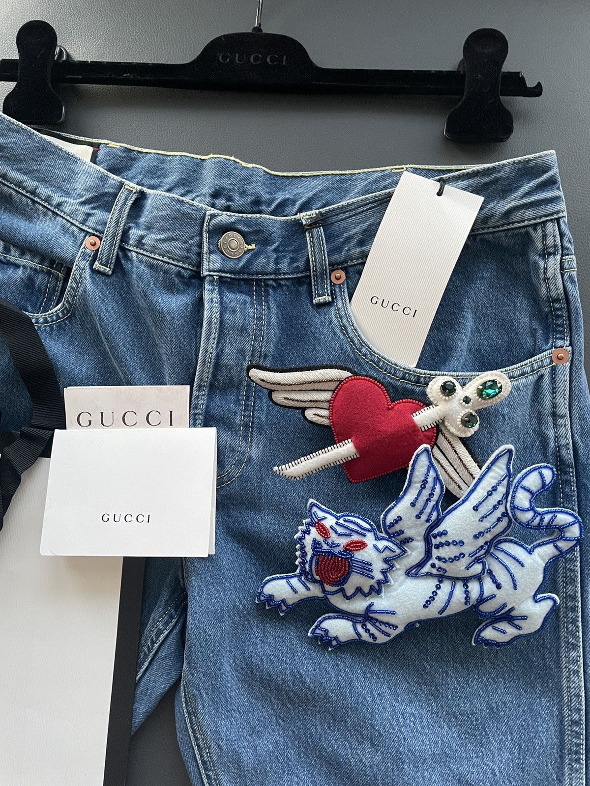 Gucci Rare 2K Super Runway Sold Out Skinny Denim Jeans w Brooches Size US 31 - 14 Thumbnail