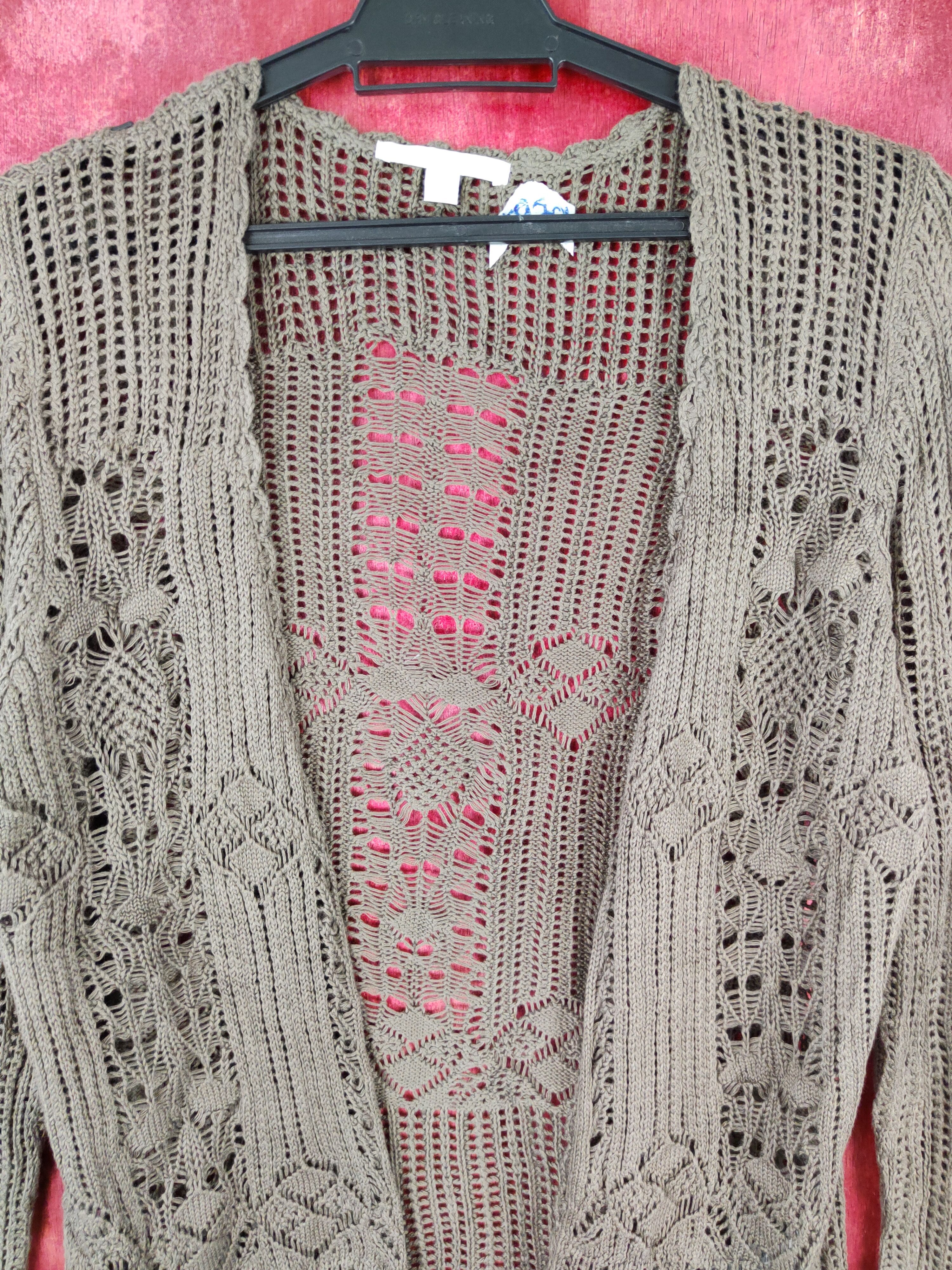 Homespun Knitwear Uniqlo Dark Brown crochet meshnet Knitwear Cardigan #5920 Size L / US 10 / IT 46 - 2 Thumbnail