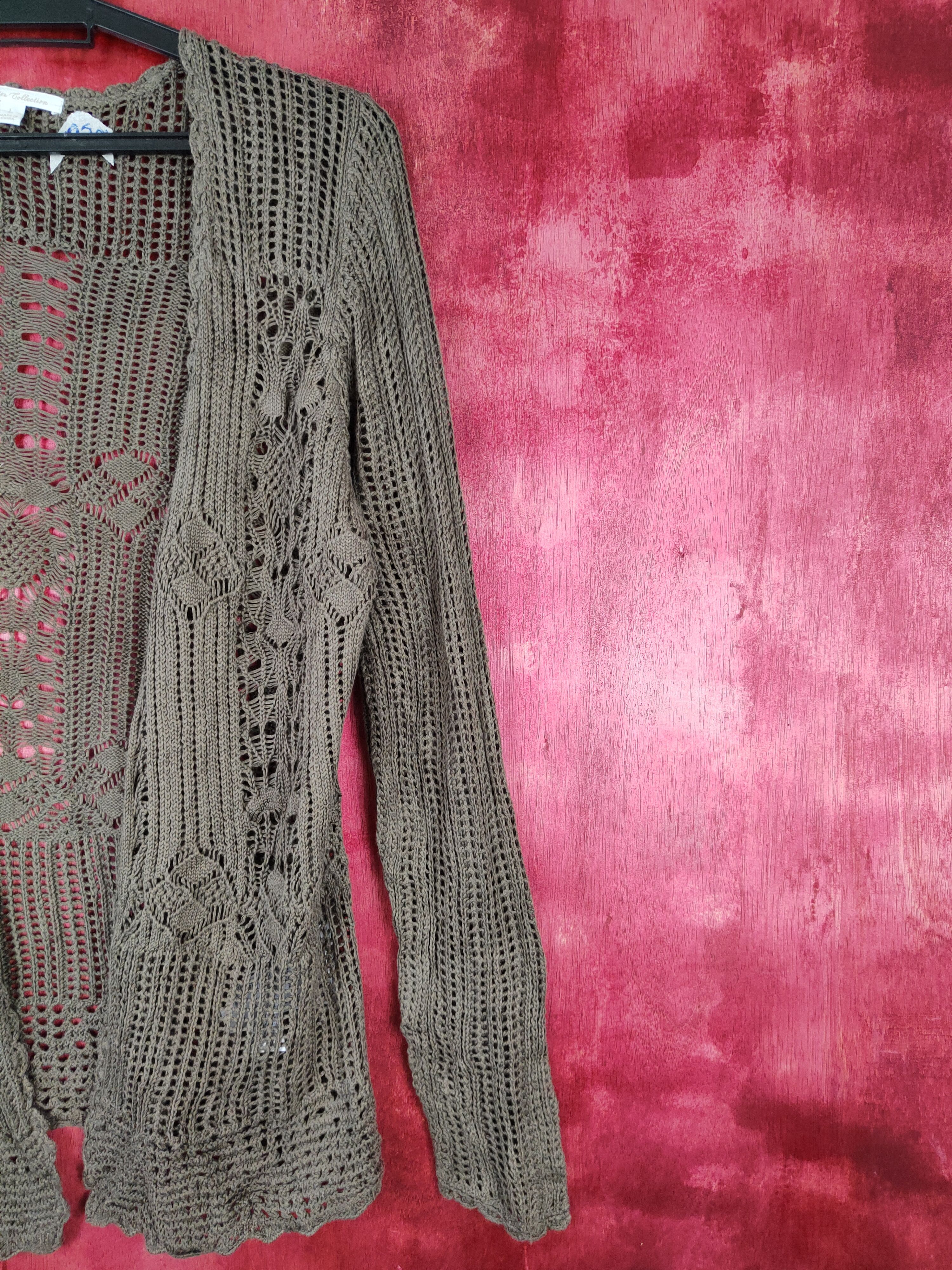 Homespun Knitwear Uniqlo Dark Brown crochet meshnet Knitwear Cardigan #5920 Size L / US 10 / IT 46 - 5 Thumbnail