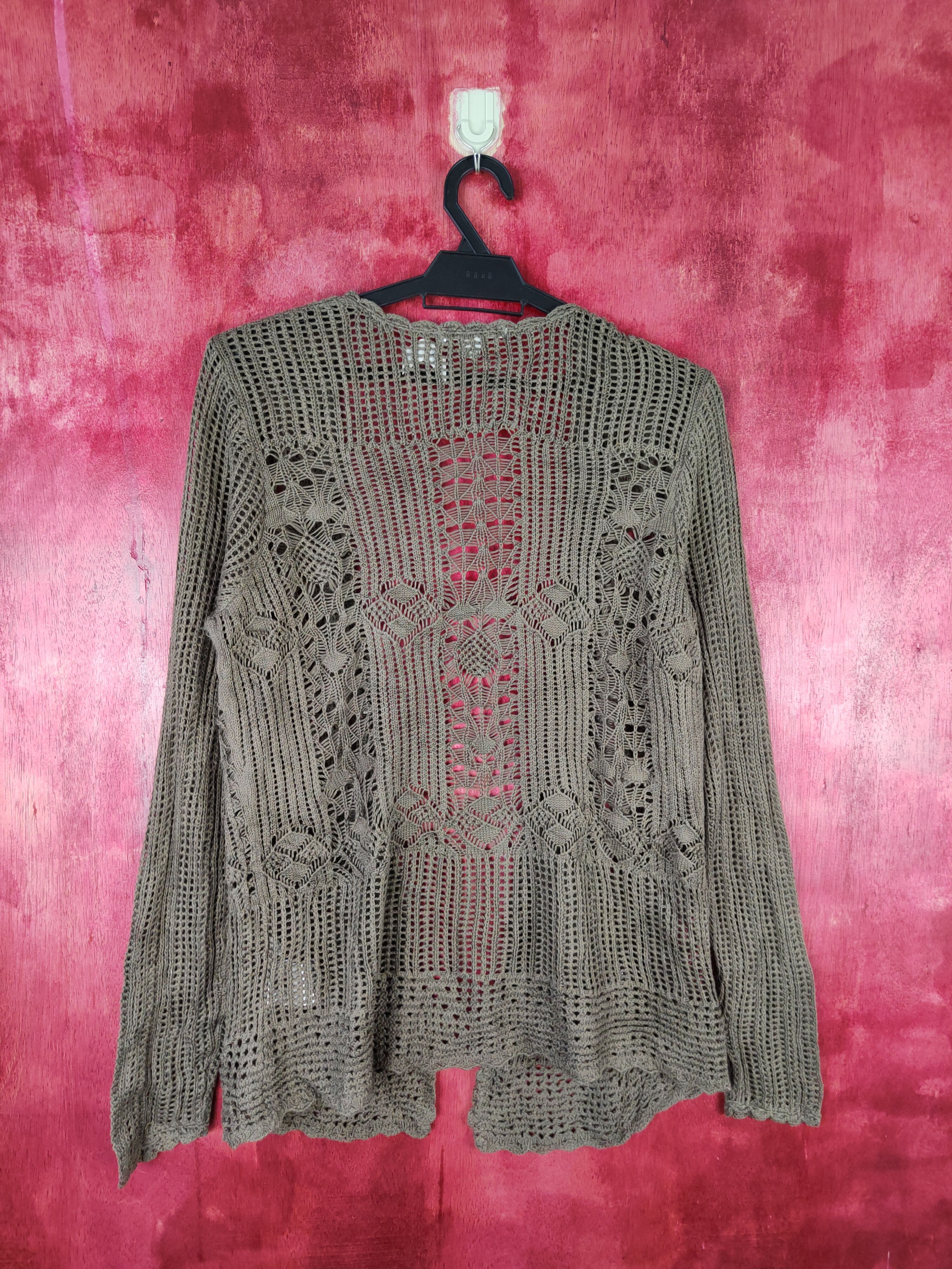Homespun Knitwear Uniqlo Dark Brown crochet meshnet Knitwear Cardigan #5920 Size L / US 10 / IT 46 - 7 Thumbnail