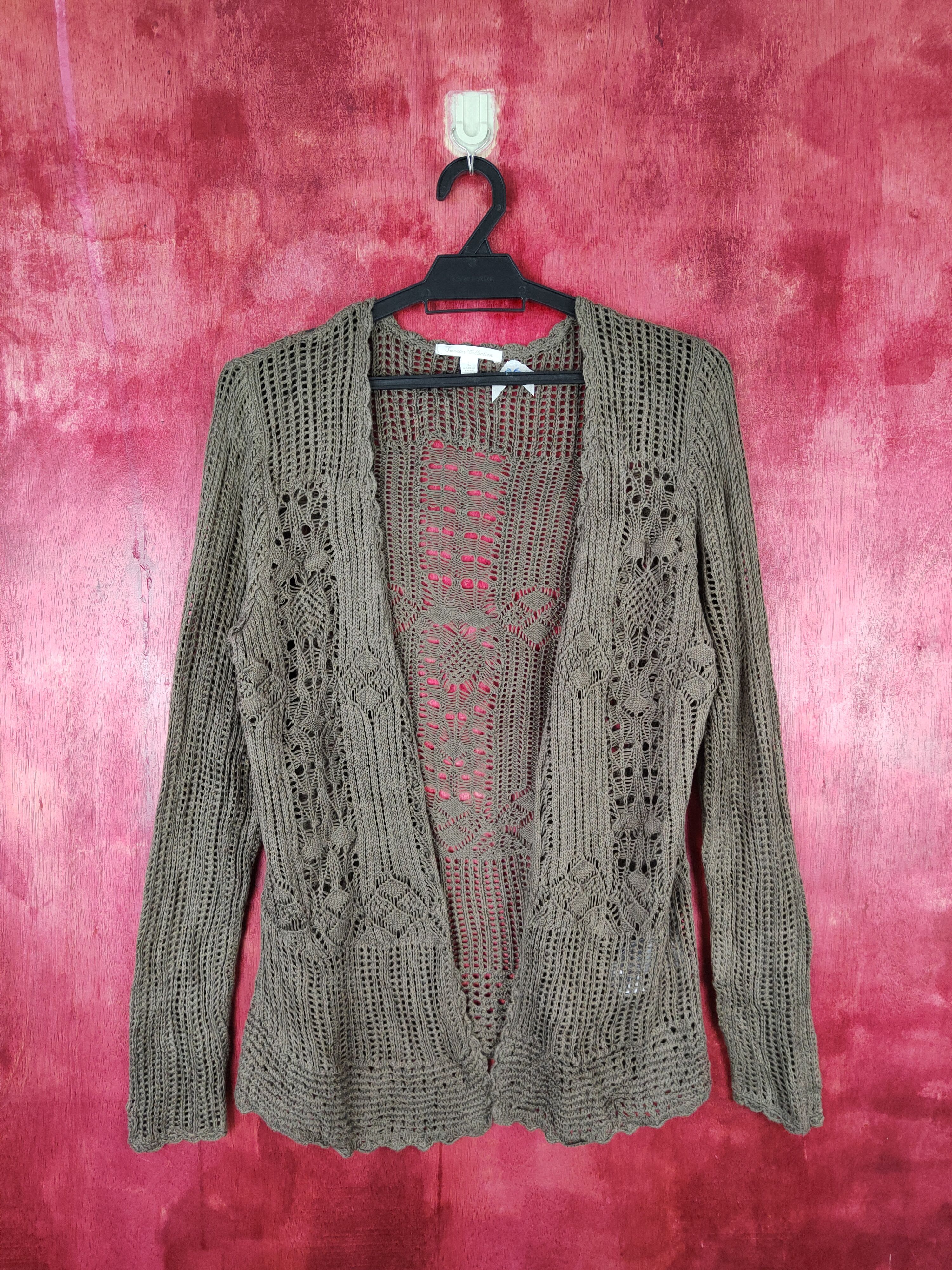 Homespun Knitwear Uniqlo Dark Brown crochet meshnet Knitwear Cardigan #5920 Size L / US 10 / IT 46 - 1 Thumbnail