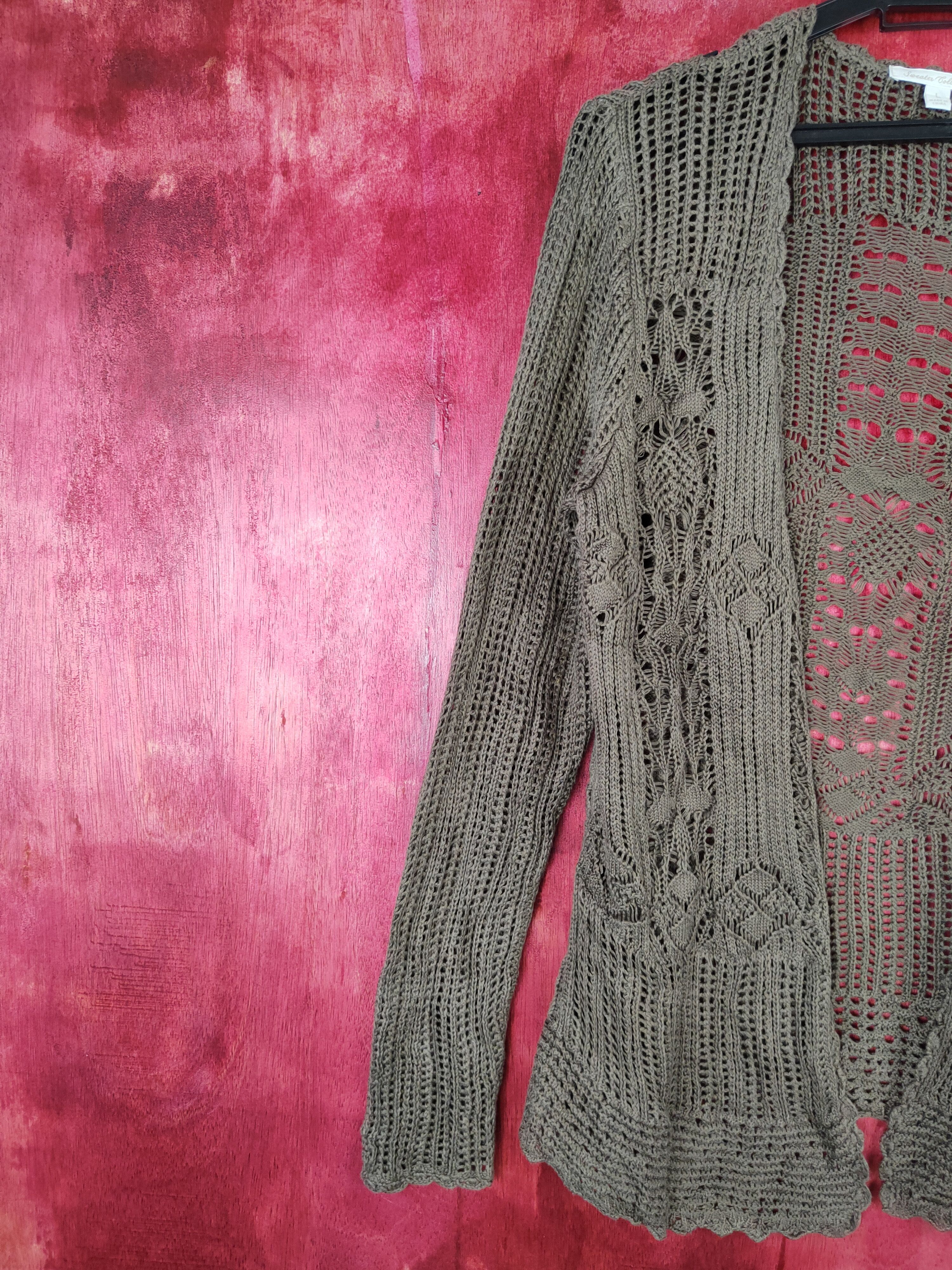 Homespun Knitwear Uniqlo Dark Brown crochet meshnet Knitwear Cardigan #5920 Size L / US 10 / IT 46 - 3 Thumbnail