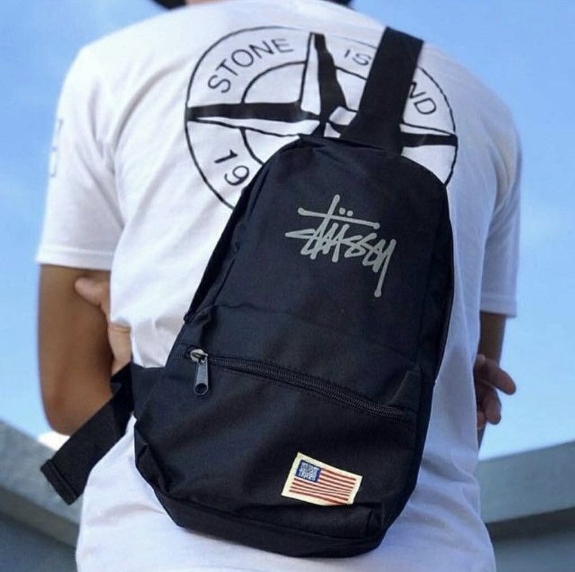 image of Stussy Troops Crossbody Bag Canvas Sling Shoulder Black, Men's